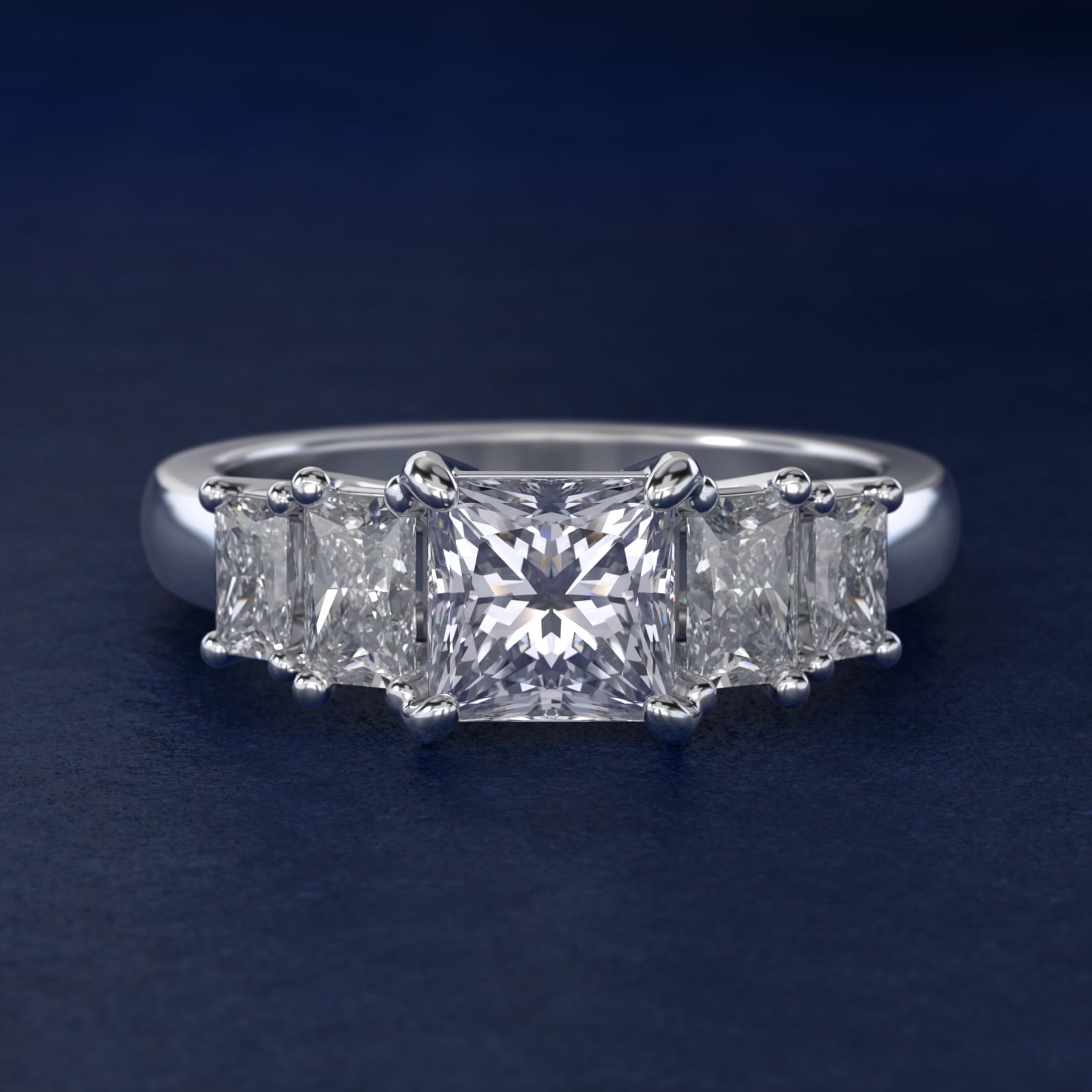 Four Stone Princess-Cut Diamond Engagement Ring in 14k White Gold (1 ct. tw.) - Princess Center