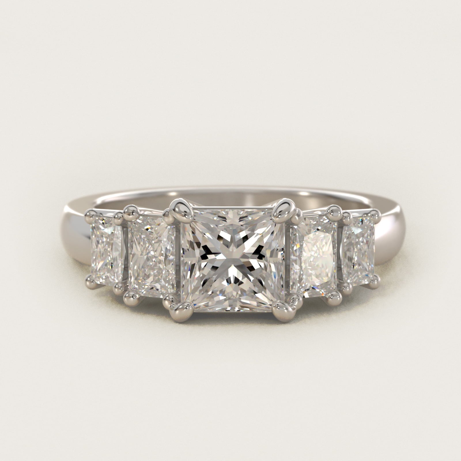 Four Stone Princess-Cut Diamond Engagement Ring in 14k White Gold (1 ct. tw.) - Princess Center