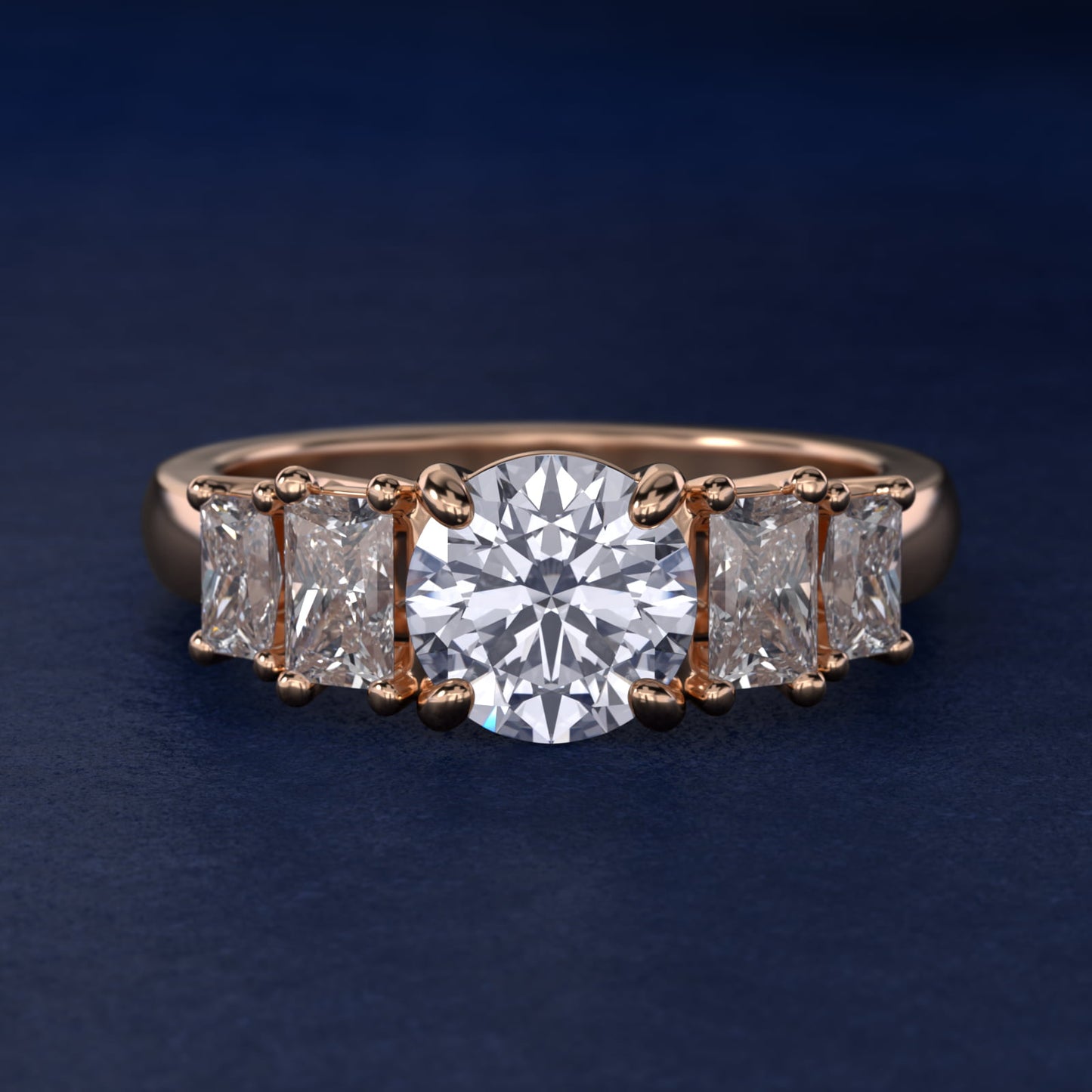 Four Stone Princess-Cut Diamond Engagement Ring in 14k Rose Gold (1 ct. tw.) - Round Center