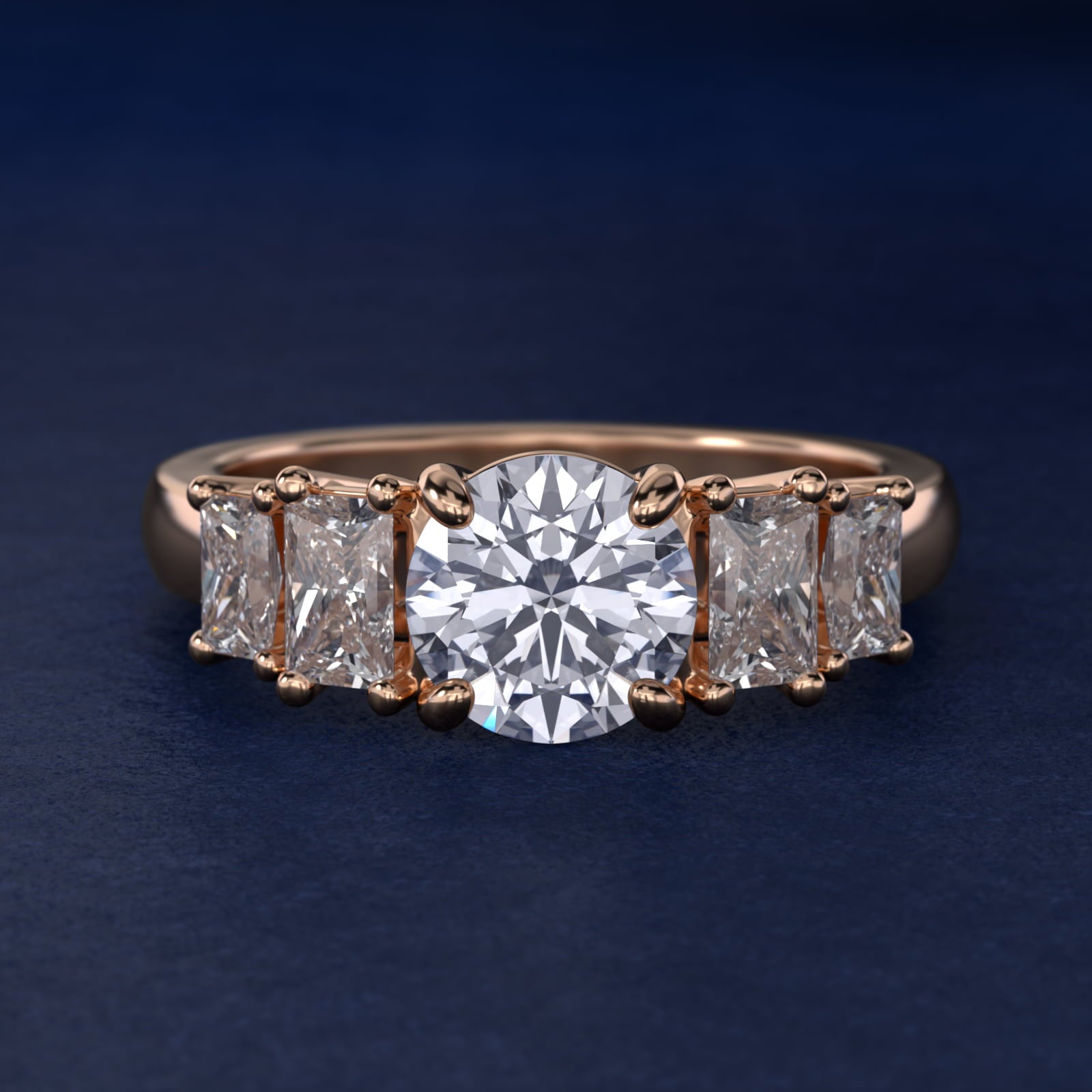 Four Stone Princess-Cut Diamond Engagement Ring in 14k Rose Gold (1 ct. tw.) - Round Center