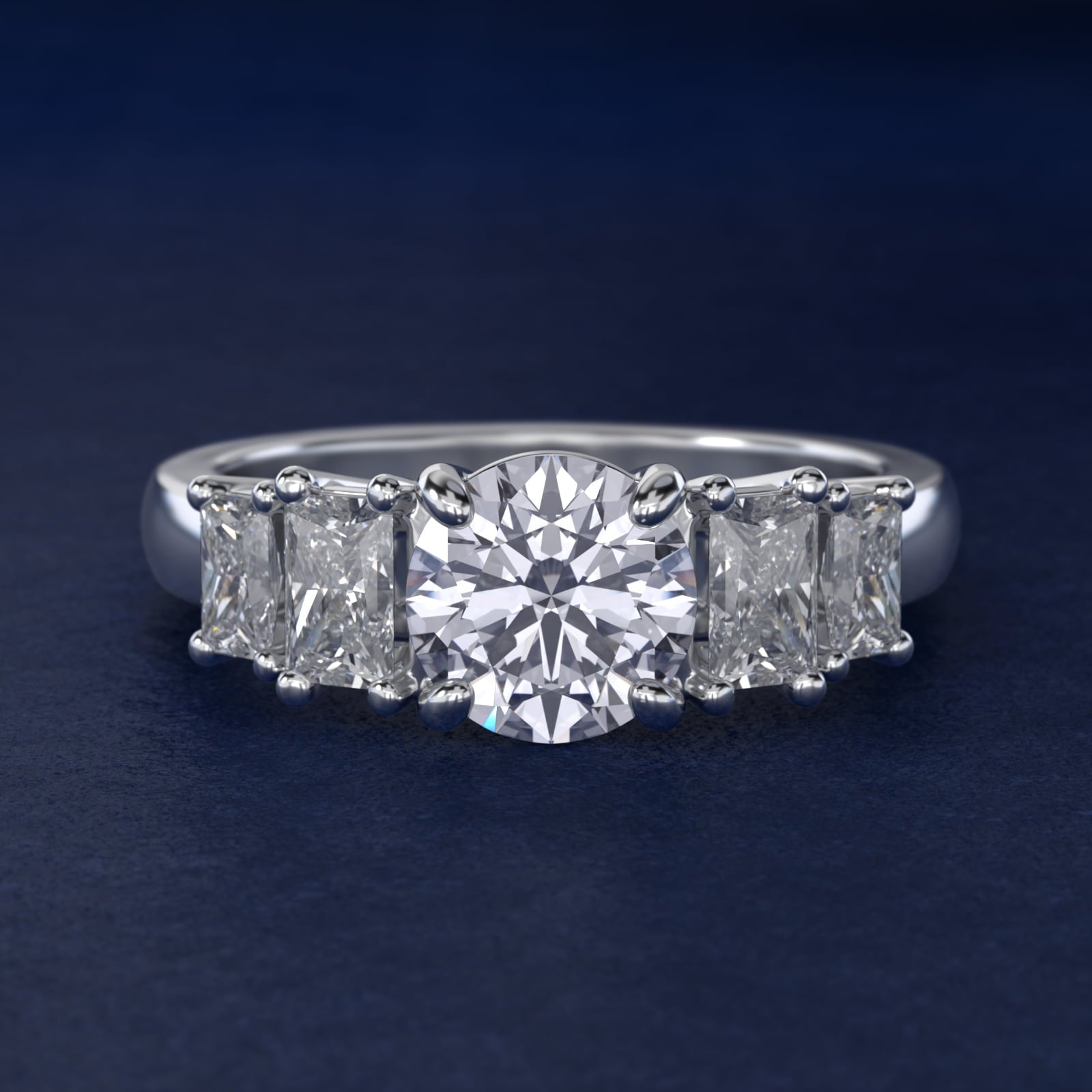 Four Stone Princess-Cut Diamond Engagement Ring in 14k White Gold (1 ct. tw.) - Round Center