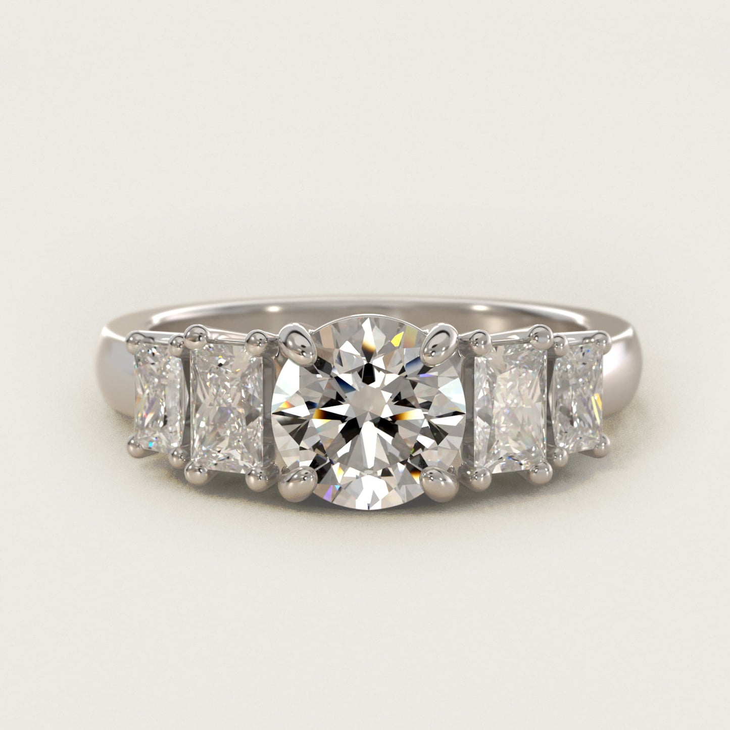 Four Stone Princess-Cut Diamond Engagement Ring in 14k White Gold (1 ct. tw.) - Round Center