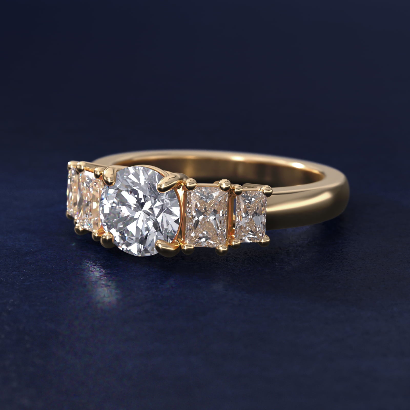 Four Stone Princess-Cut Diamond Engagement Ring in 14K Yellow Gold (1 ct. tw.) - Round Center