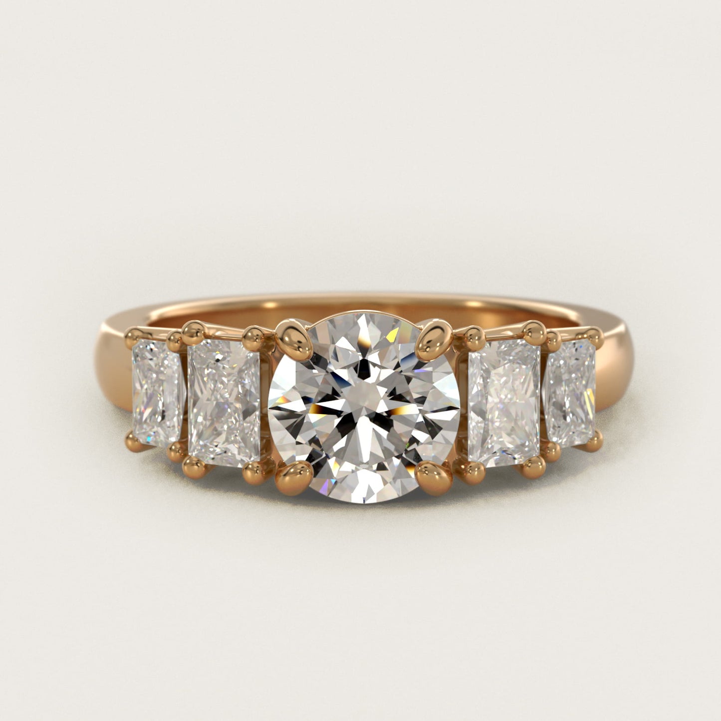Four Stone Princess-Cut Diamond Engagement Ring in 14K Yellow Gold (1 ct. tw.) - Round Center