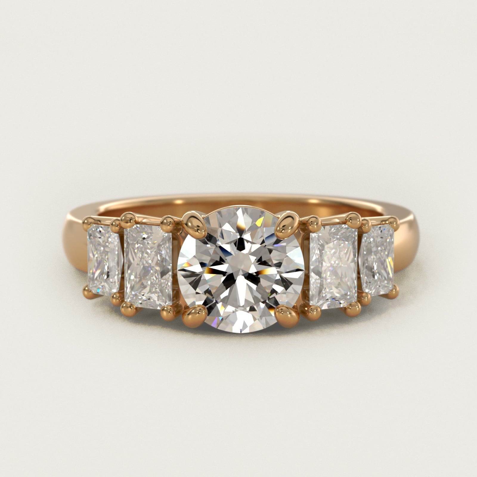 Four Stone Princess-Cut Diamond Engagement Ring in 18k Yellow Gold (1 ct. tw.) - Round Center