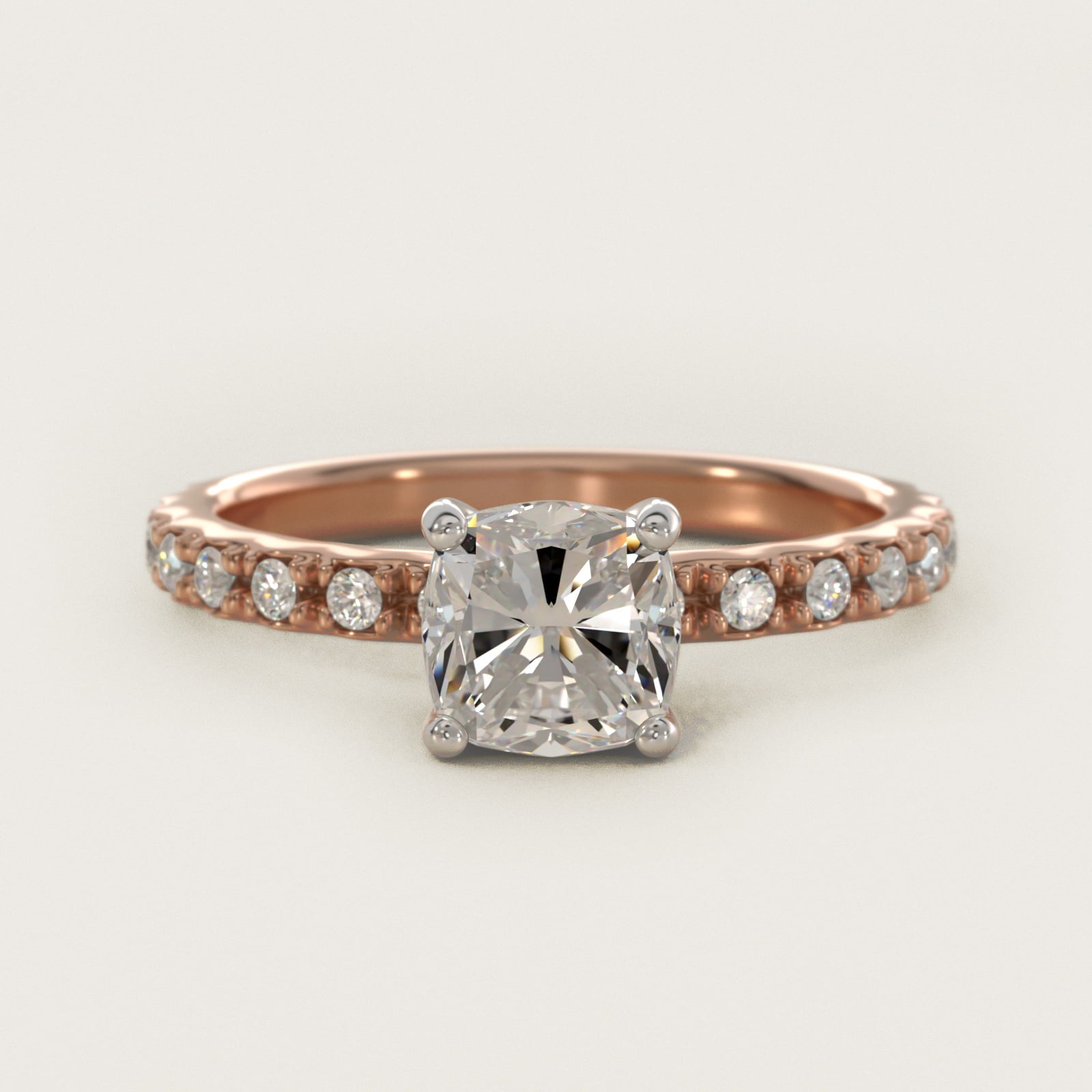 French Cut PavŽ Diamond Engagement Ring In 18k Rose Gold By James Allen - Cushion Center