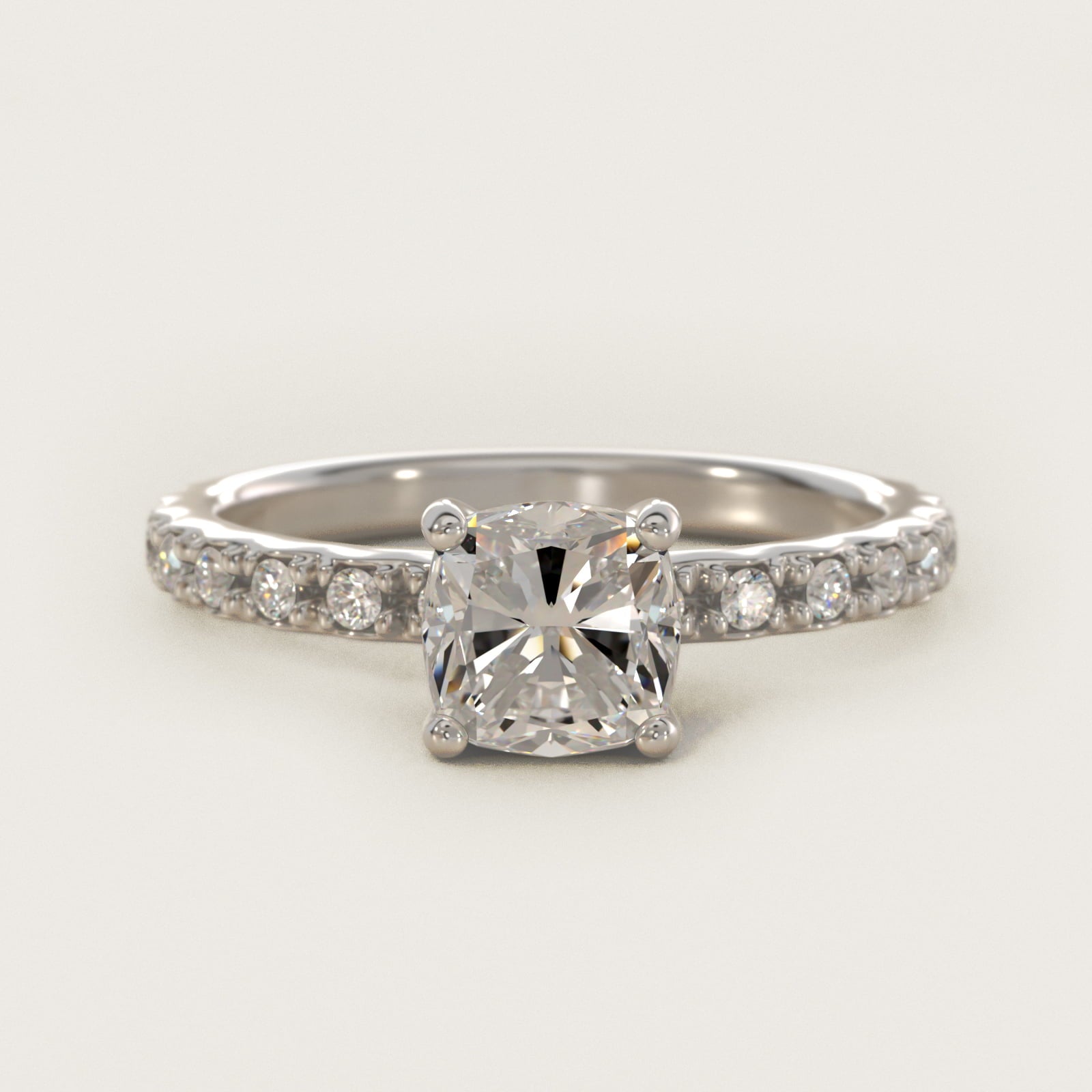 French Cut PavŽ Diamond Engagement Ring In 18k White Gold By James Allen - Cushion Center
