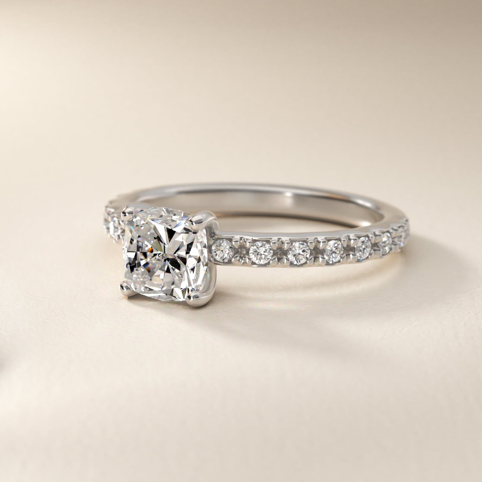 French Cut PavŽ Diamond Engagement Ring In 14K White Gold By James Allen - Cushion Center