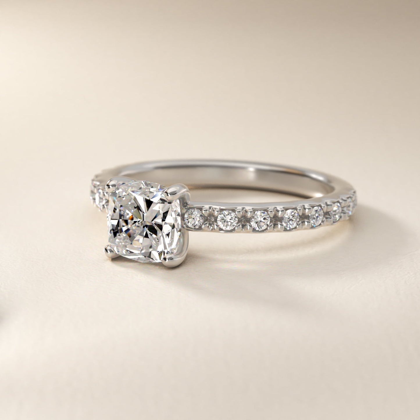 French Cut PavŽ Diamond Engagement Ring In 18k White Gold By James Allen - Cushion Center
