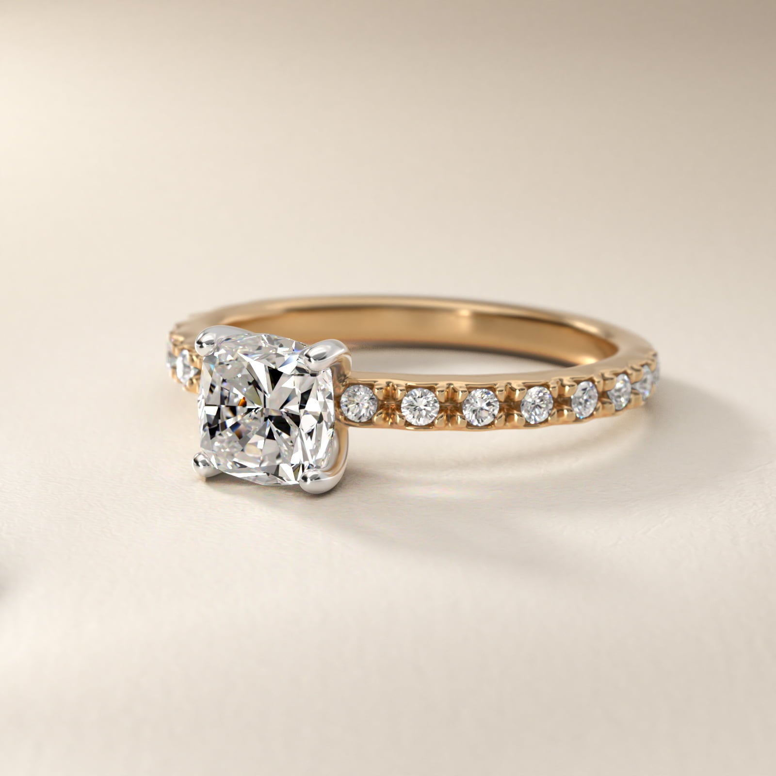 French Cut PavŽ Diamond Engagement Ring In 18k Yellow Gold By James Allen - Cushion Center