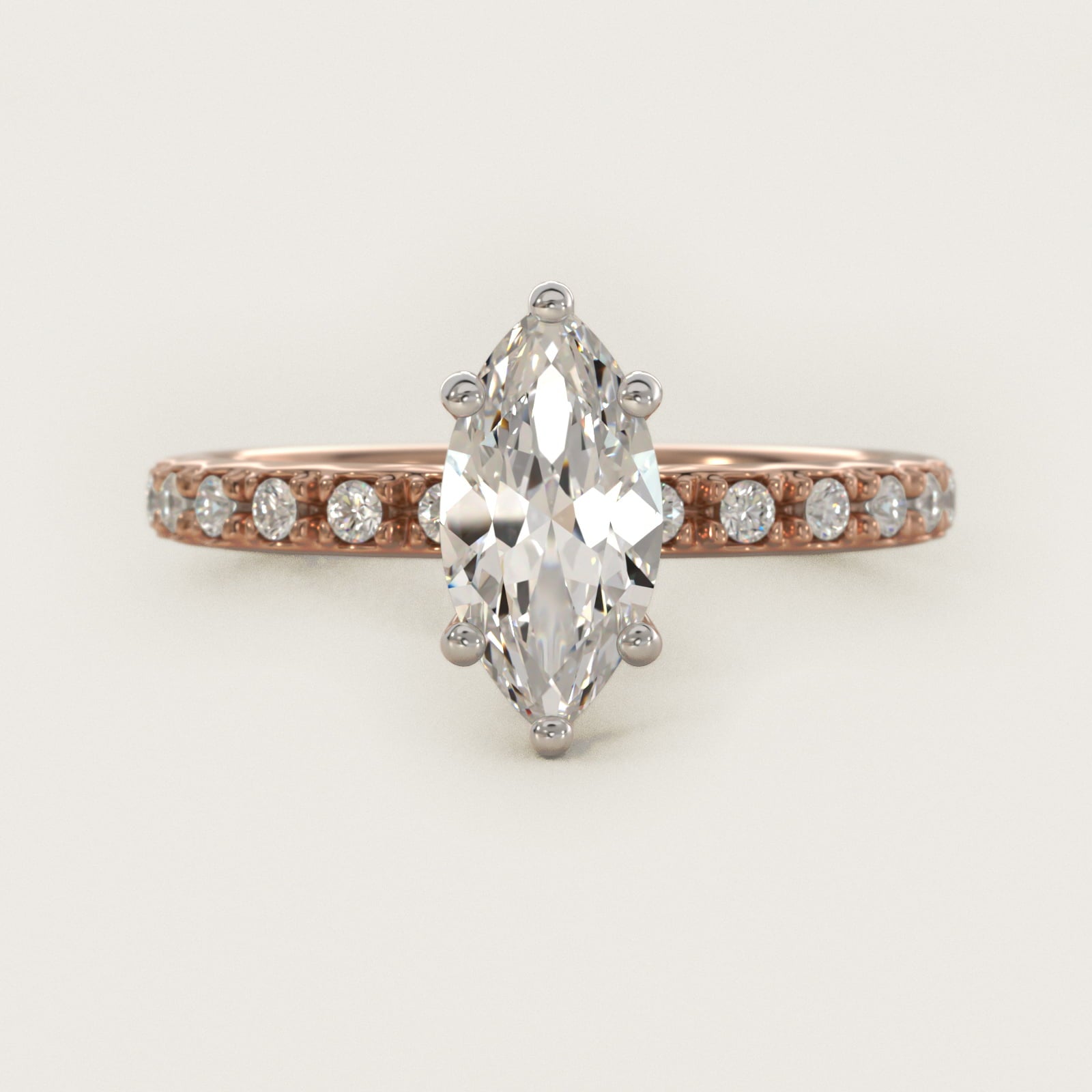 French Cut PavŽ Diamond Engagement Ring In 18k Rose Gold By James Allen - Marquise Center