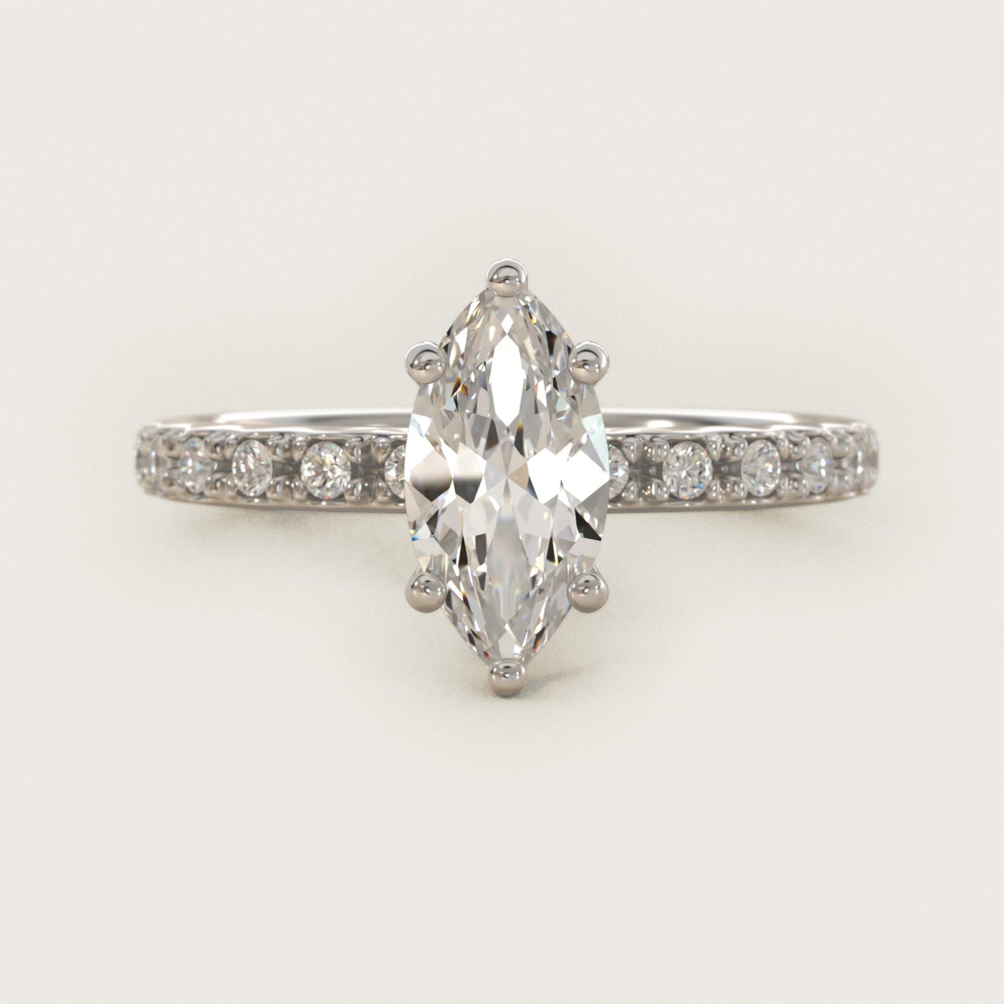 French Cut PavŽ Diamond Engagement Ring In 18k White Gold By James Allen - Marquise Center