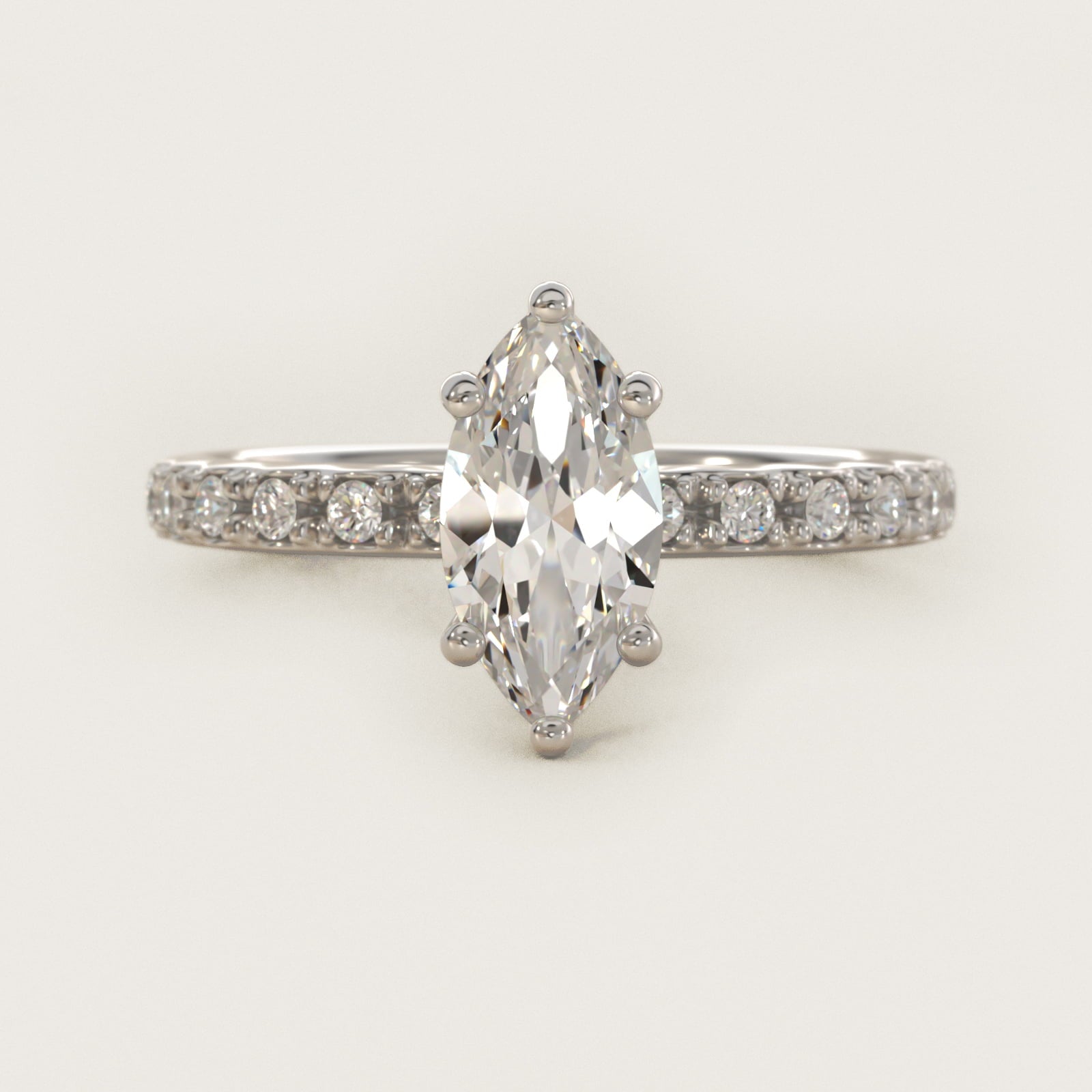 French Cut PavŽ Diamond Engagement Ring In 18k White Gold By James Allen - Marquise Center