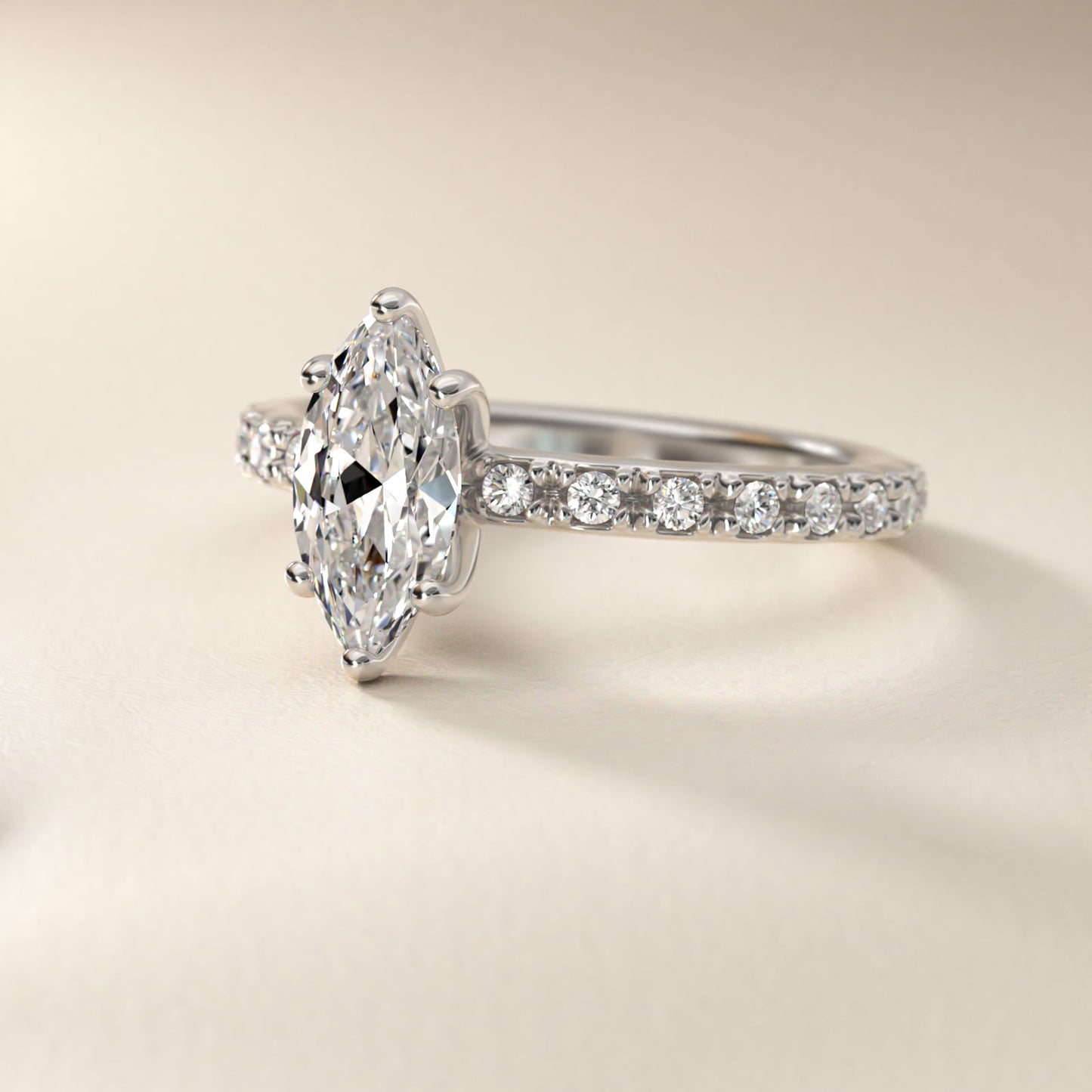 French Cut PavŽ Diamond Engagement Ring In 14K White Gold By James Allen - Marquise Center