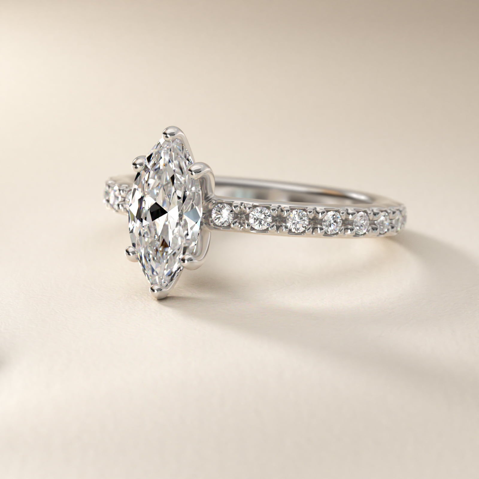French Cut PavŽ Diamond Engagement Ring In 18k White Gold By James Allen - Marquise Center