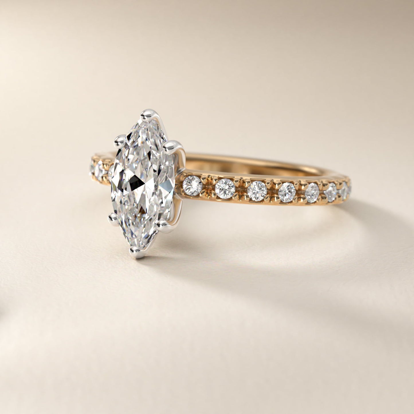 French Cut PavŽ Diamond Engagement Ring In 18k Yellow Gold By James Allen - Marquise Center