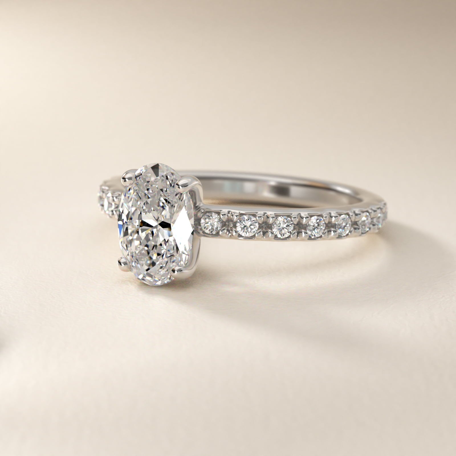 French Cut PavŽ Diamond Engagement Ring In 18k White Gold By James Allen - Oval Center