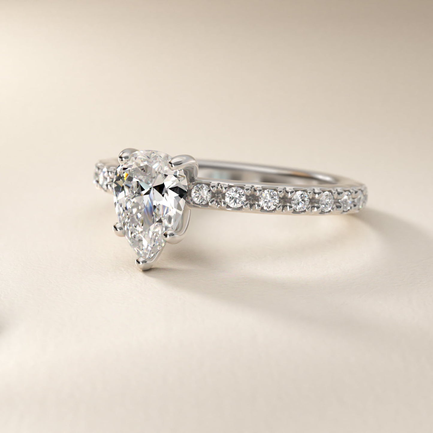 French Cut PavŽ Diamond Engagement Ring In 18k White Gold By James Allen - Pear Center
