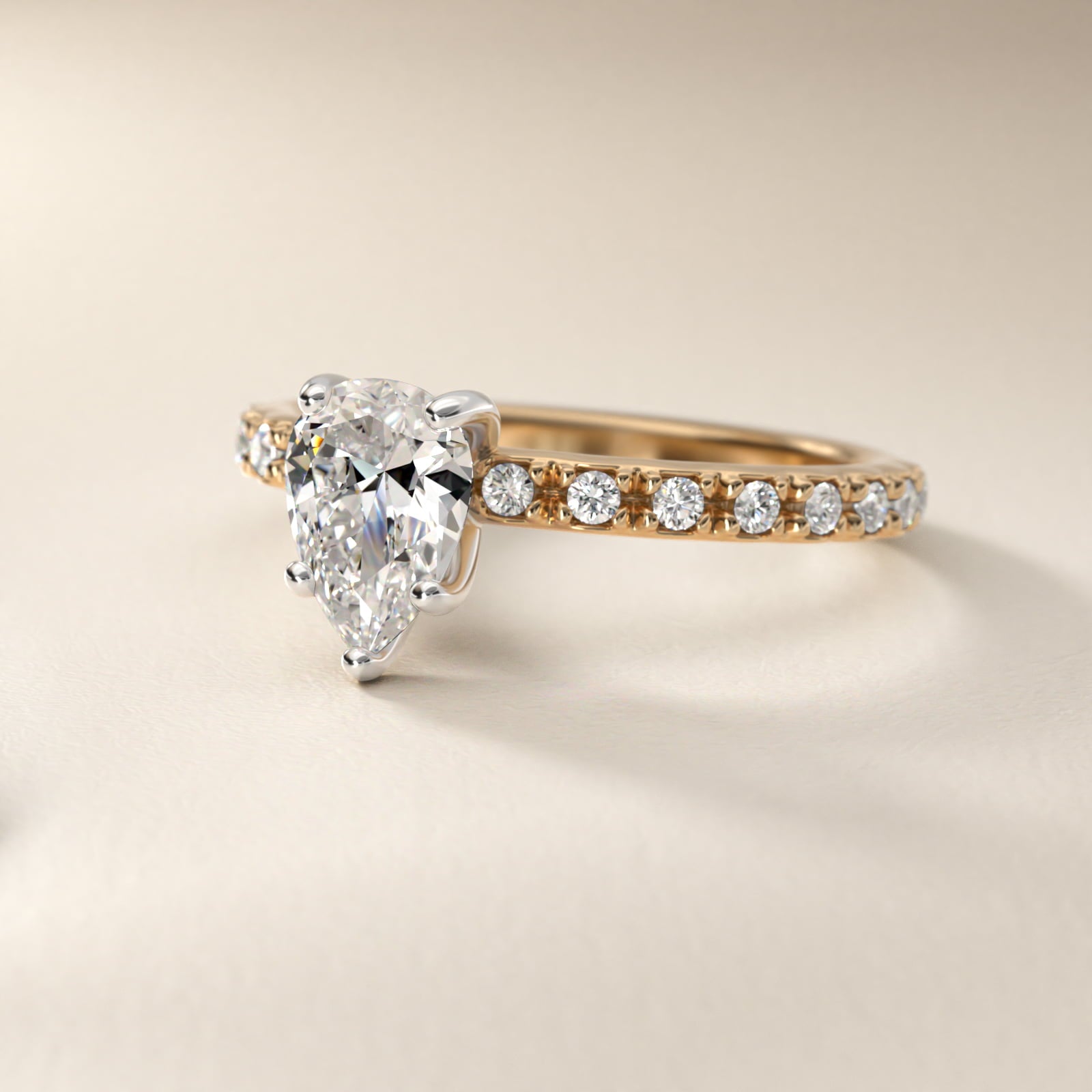 French Cut PavŽ Diamond Engagement Ring In 18k Yellow Gold By James Allen - Pear Center