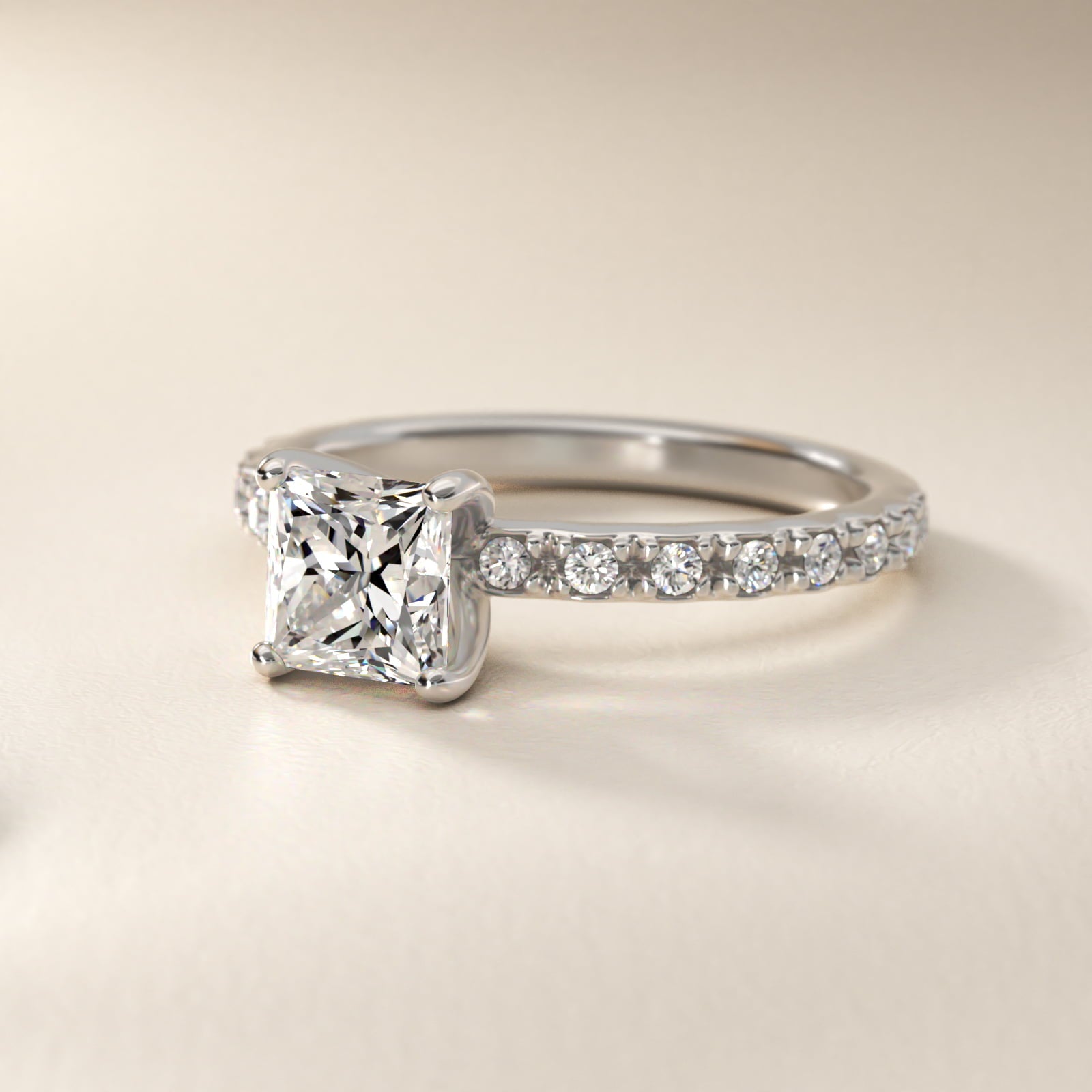 French Cut PavŽ Diamond Engagement Ring In 18k White Gold By James Allen - Princess Center