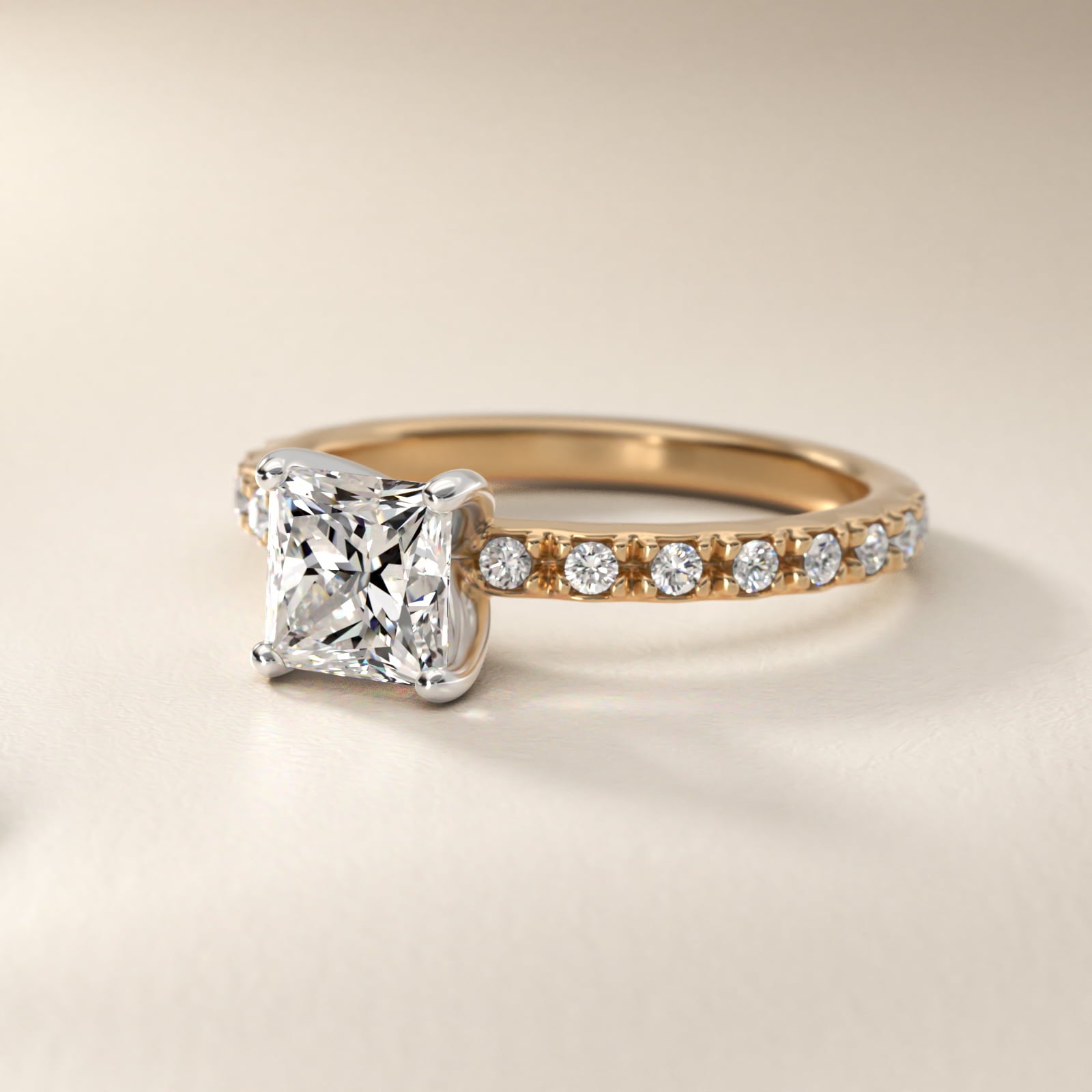 French Cut PavŽ Diamond Engagement Ring In 18k Yellow Gold By James Allen - Princess Center