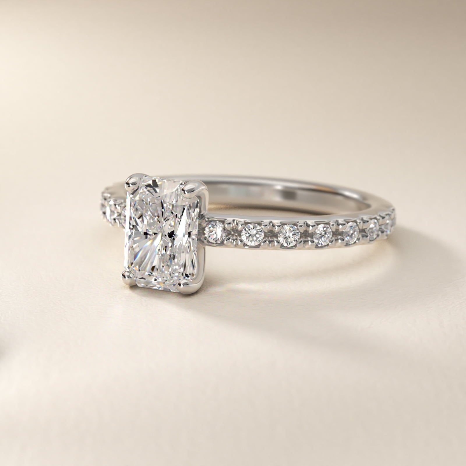French Cut PavŽ Diamond Engagement Ring In 14K White Gold By James Allen - Radiant Center