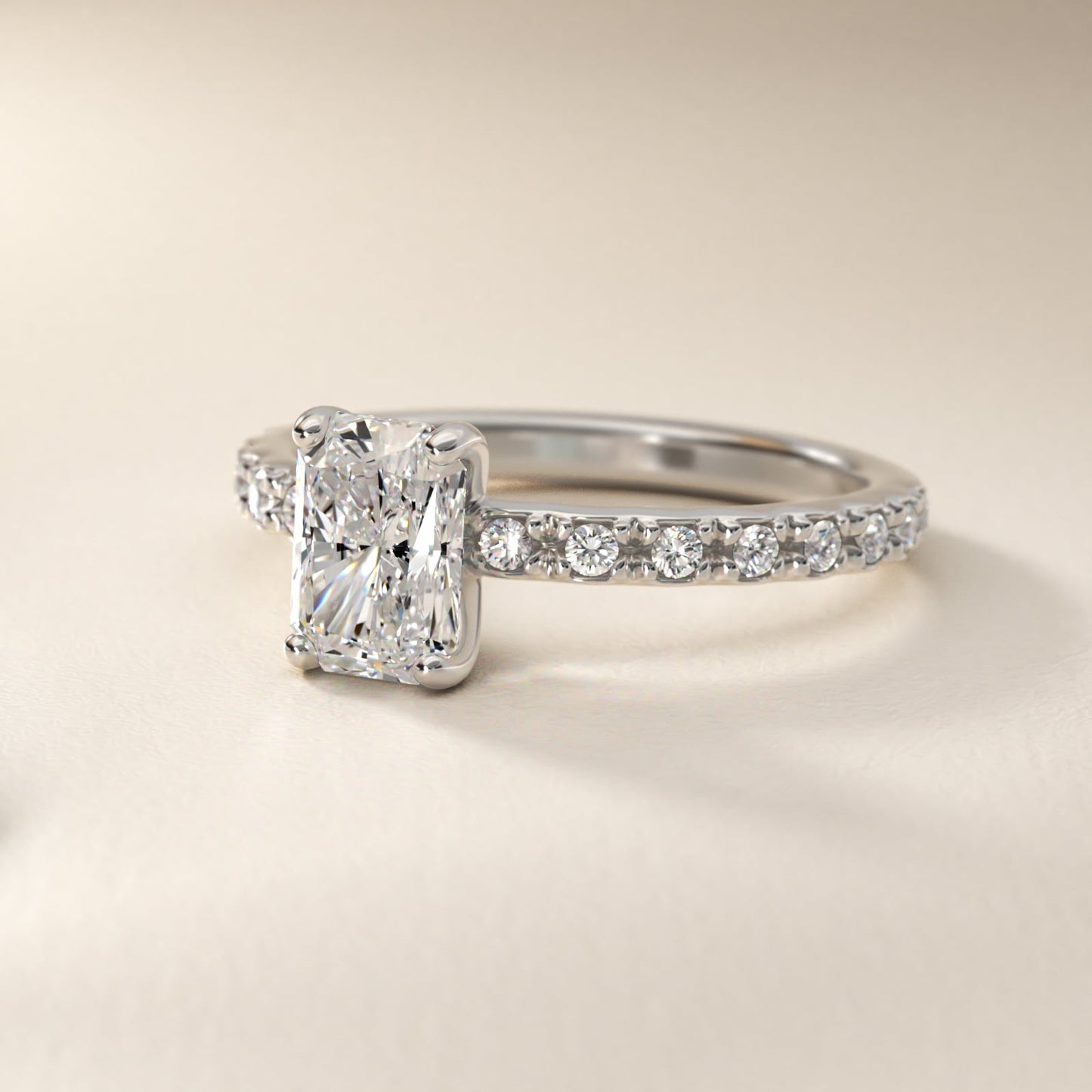 French Cut PavŽ Diamond Engagement Ring In 18k White Gold By James Allen - Radiant Center