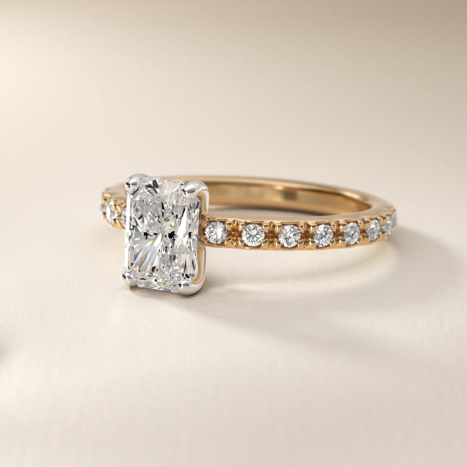 French Cut PavŽ Diamond Engagement Ring In 14K Yellow Gold By James Allen - Radiant Center