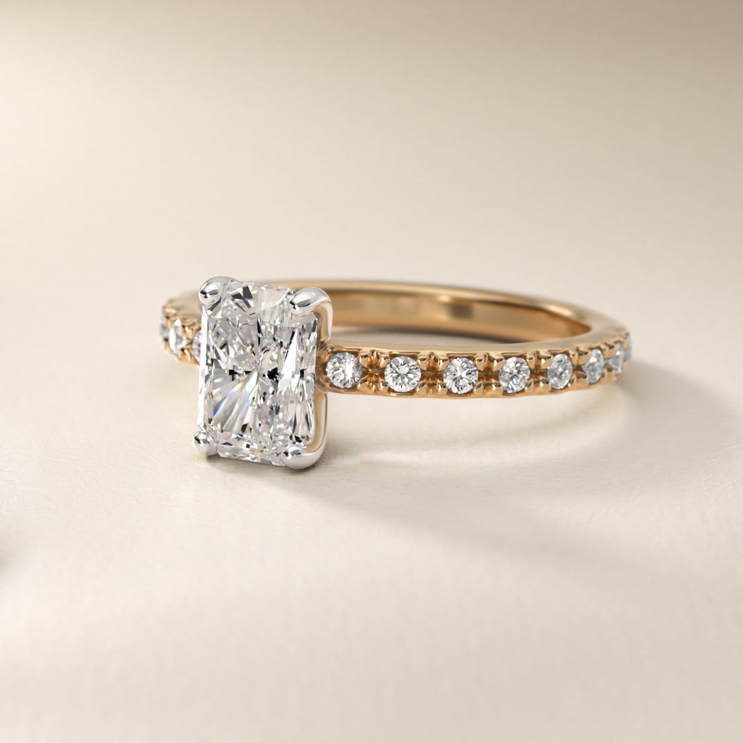 French Cut PavŽ Diamond Engagement Ring In 18k Yellow Gold By James Allen - Radiant Center