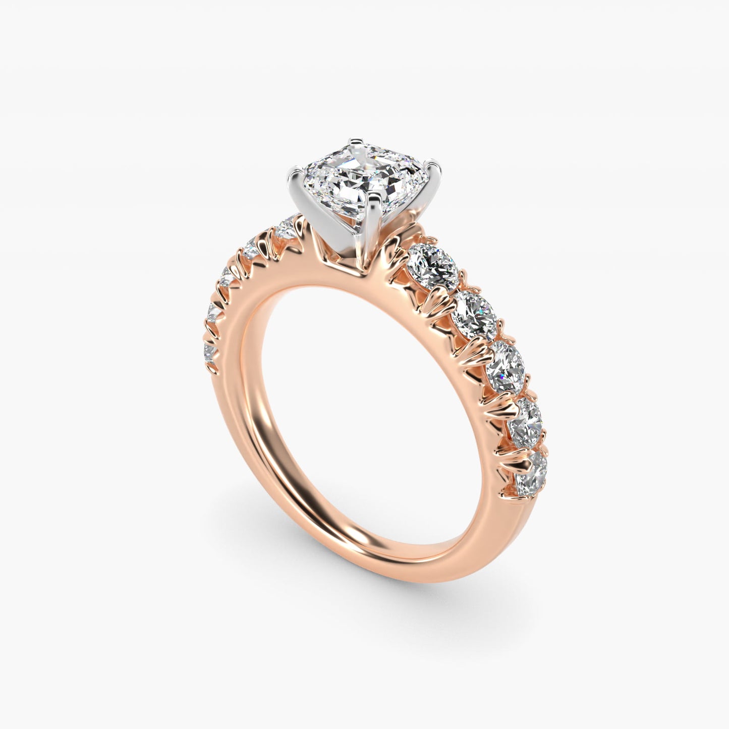 French PavŽ Diamond Engagement Ring in 18k Rose Gold (1 ct. tw.) - Asscher Center