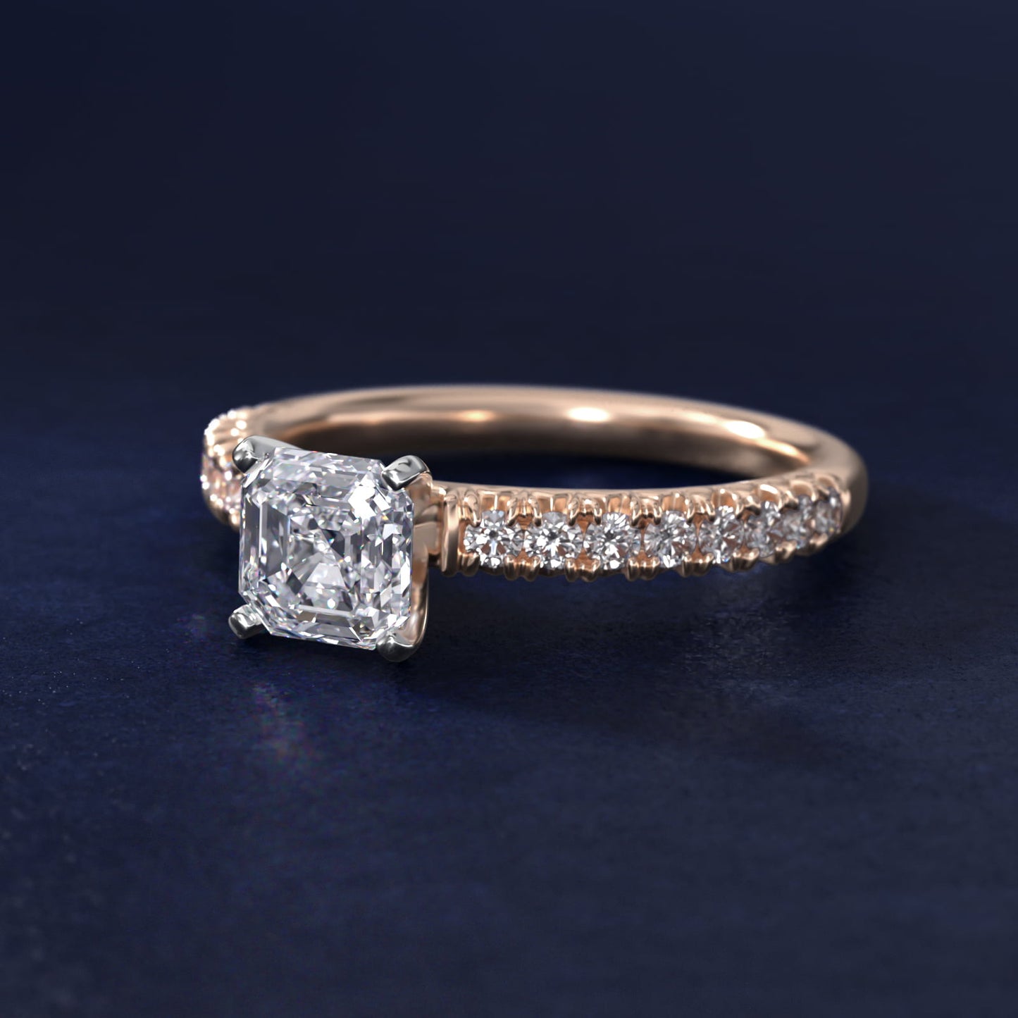 French PavŽ Diamond Engagement Ring in 14k Rose Gold (1/4 ct. tw.) - Asscher Center