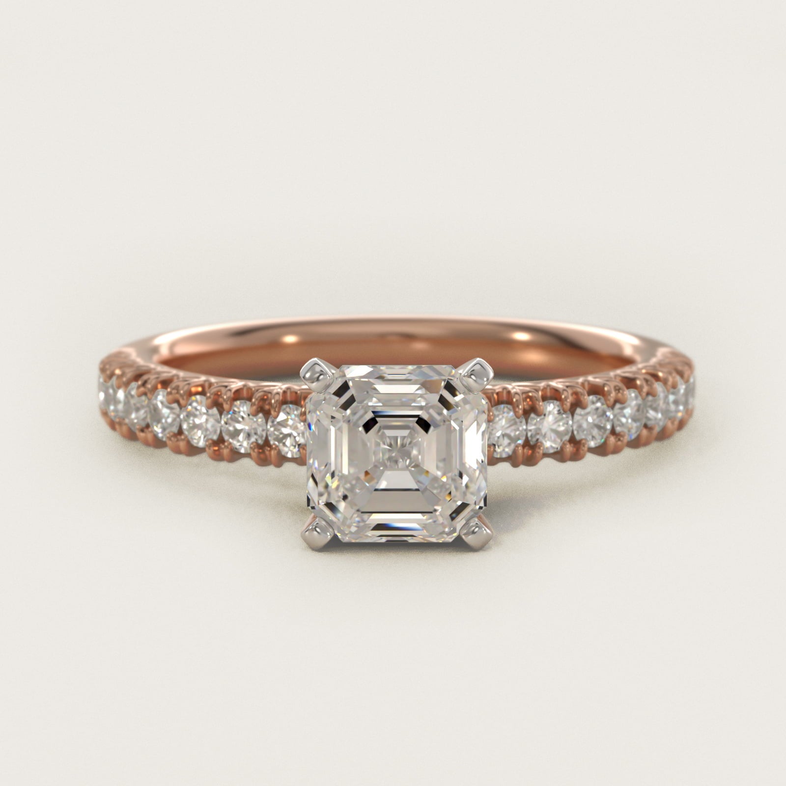 French PavŽ Diamond Engagement Ring in 14k Rose Gold (1/4 ct. tw.) - Asscher Center