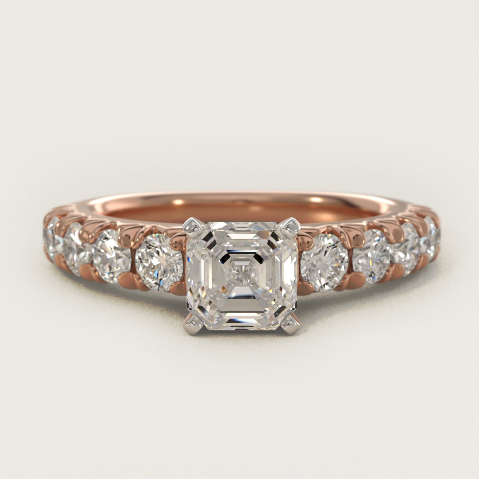 French PavŽ Diamond Engagement Ring in 18k Rose Gold (1 ct. tw.) - Asscher Center