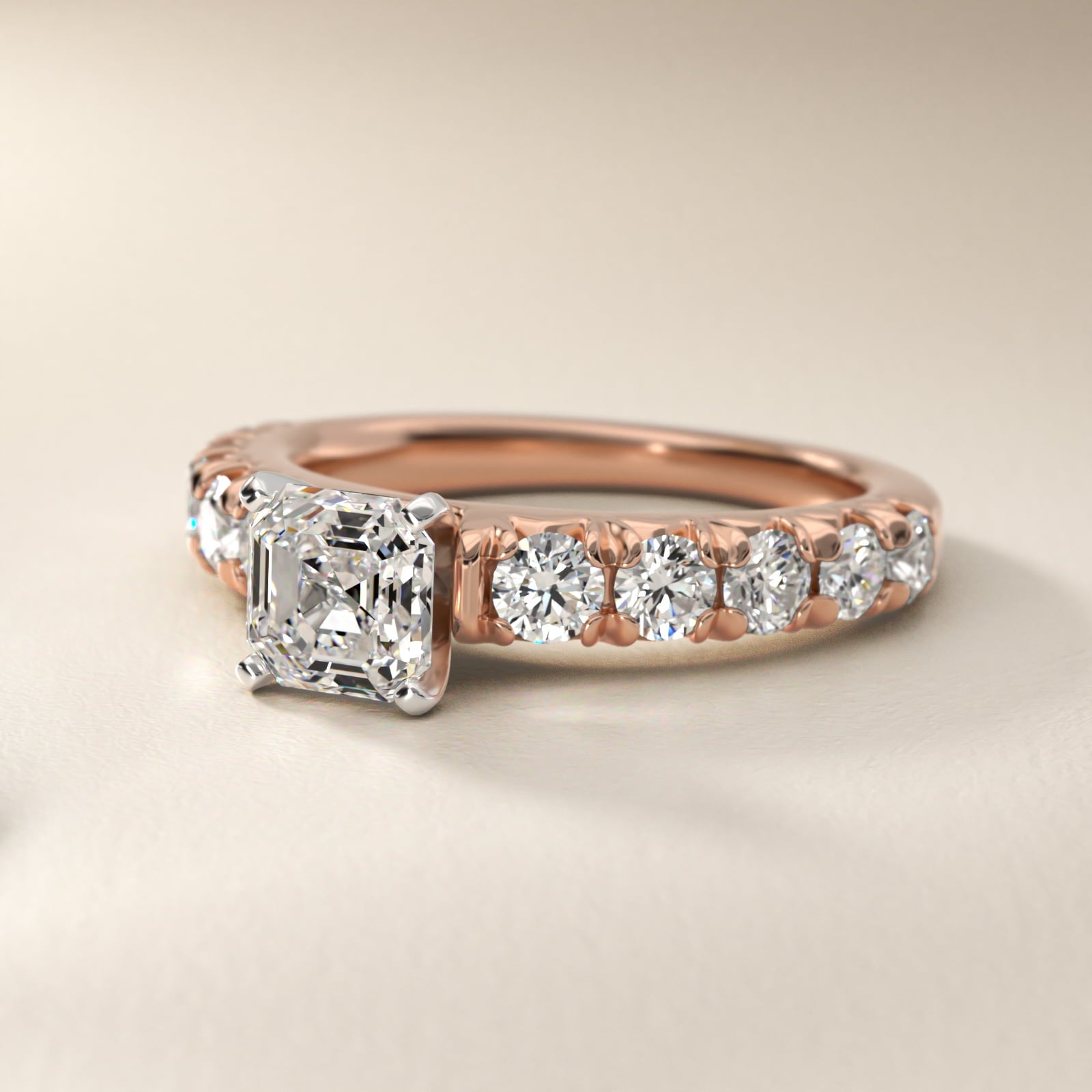 French PavŽ Diamond Engagement Ring in 18k Rose Gold (1 ct. tw.) - Asscher Center