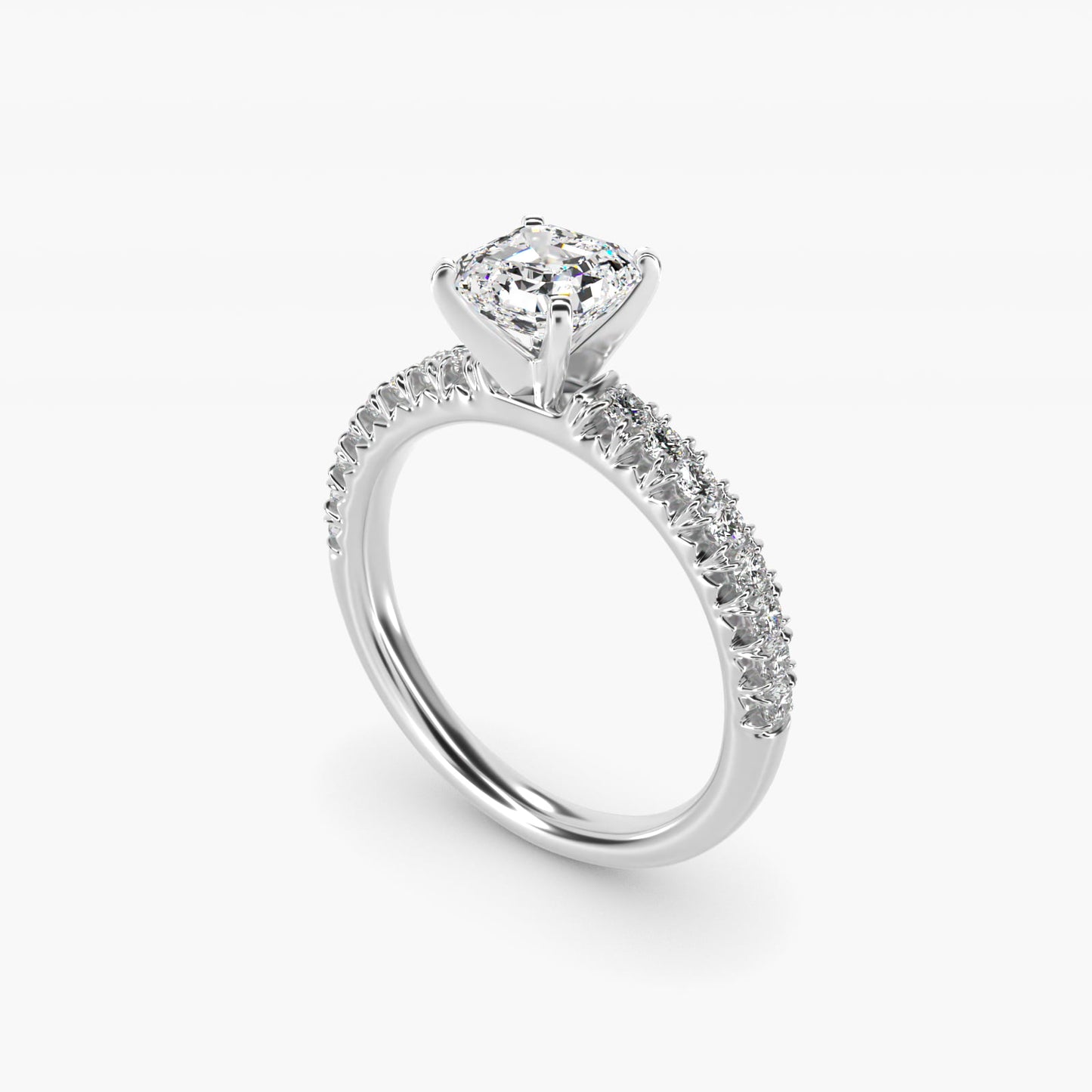 French PavŽ Diamond Engagement Ring in 14k White Gold (1/4 ct. tw.) - Asscher Center