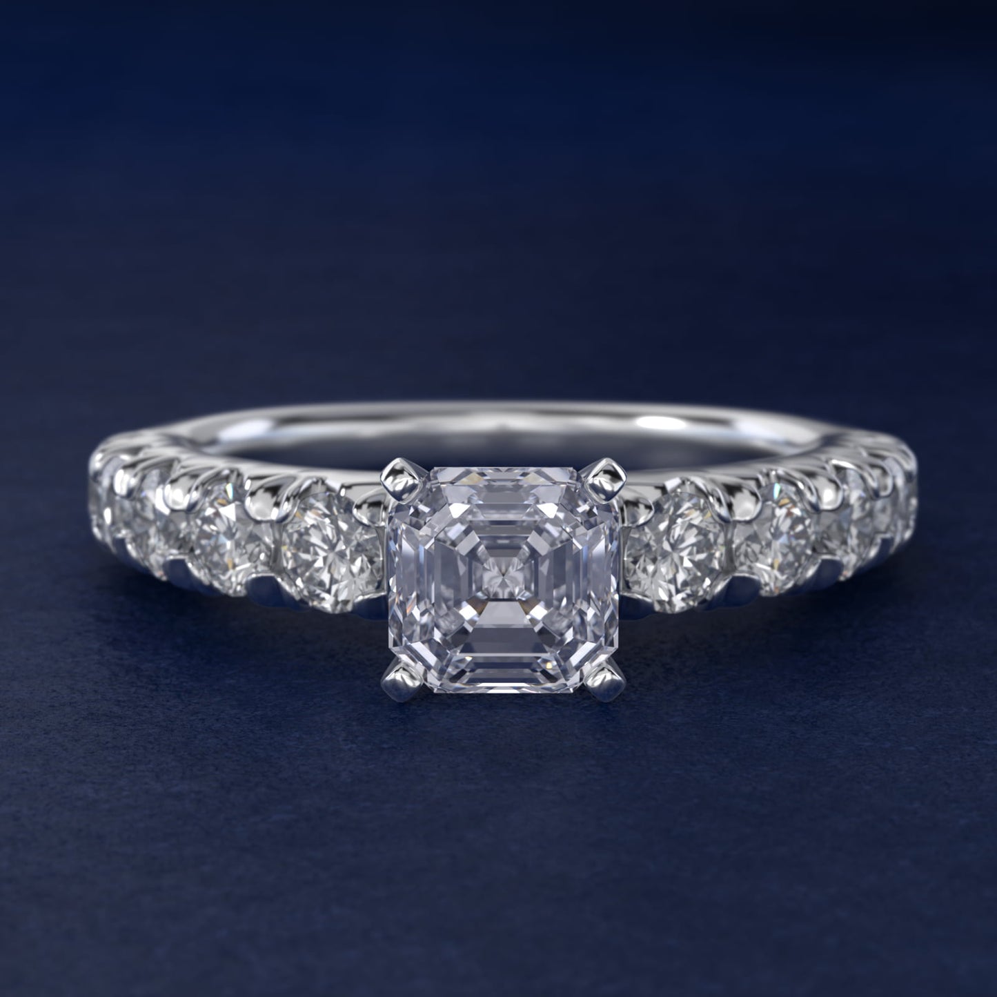 French PavŽ Diamond Engagement Ring in 18k White Gold (1 ct. tw.) - Asscher Center