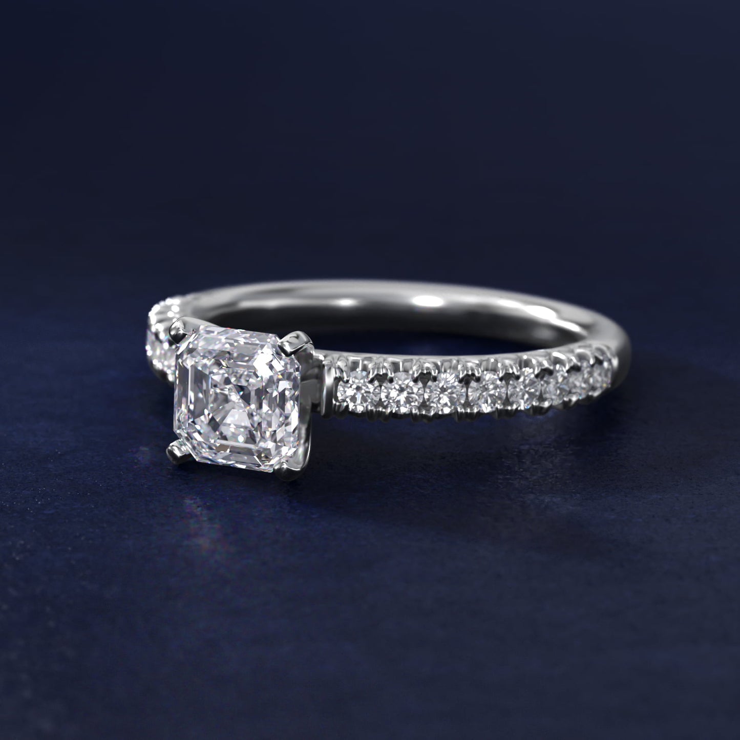 French PavŽ Diamond Engagement Ring in 14k White Gold (1/4 ct. tw.) - Asscher Center