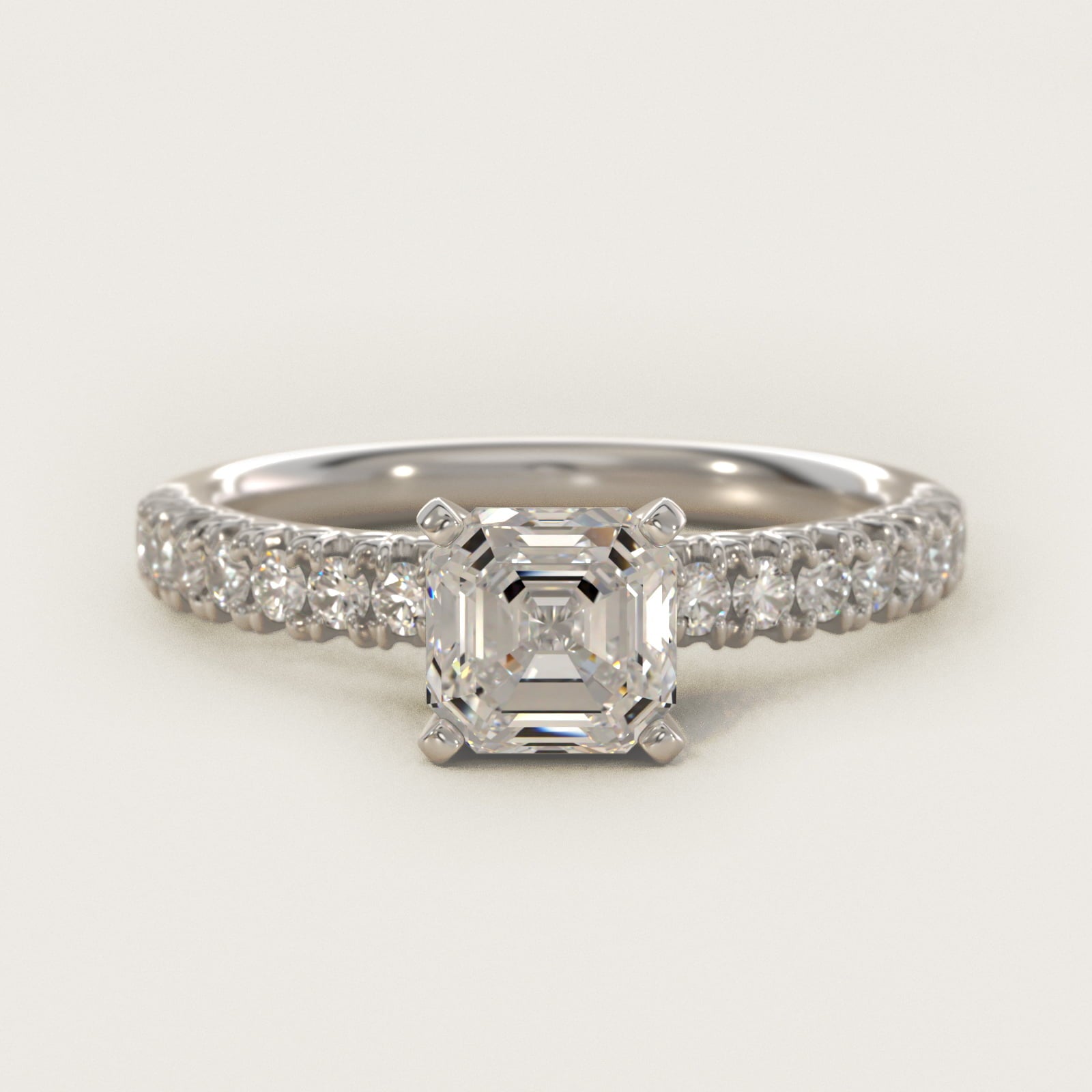 French PavŽ Diamond Engagement Ring in 14k White Gold (1/4 ct. tw.) - Asscher Center