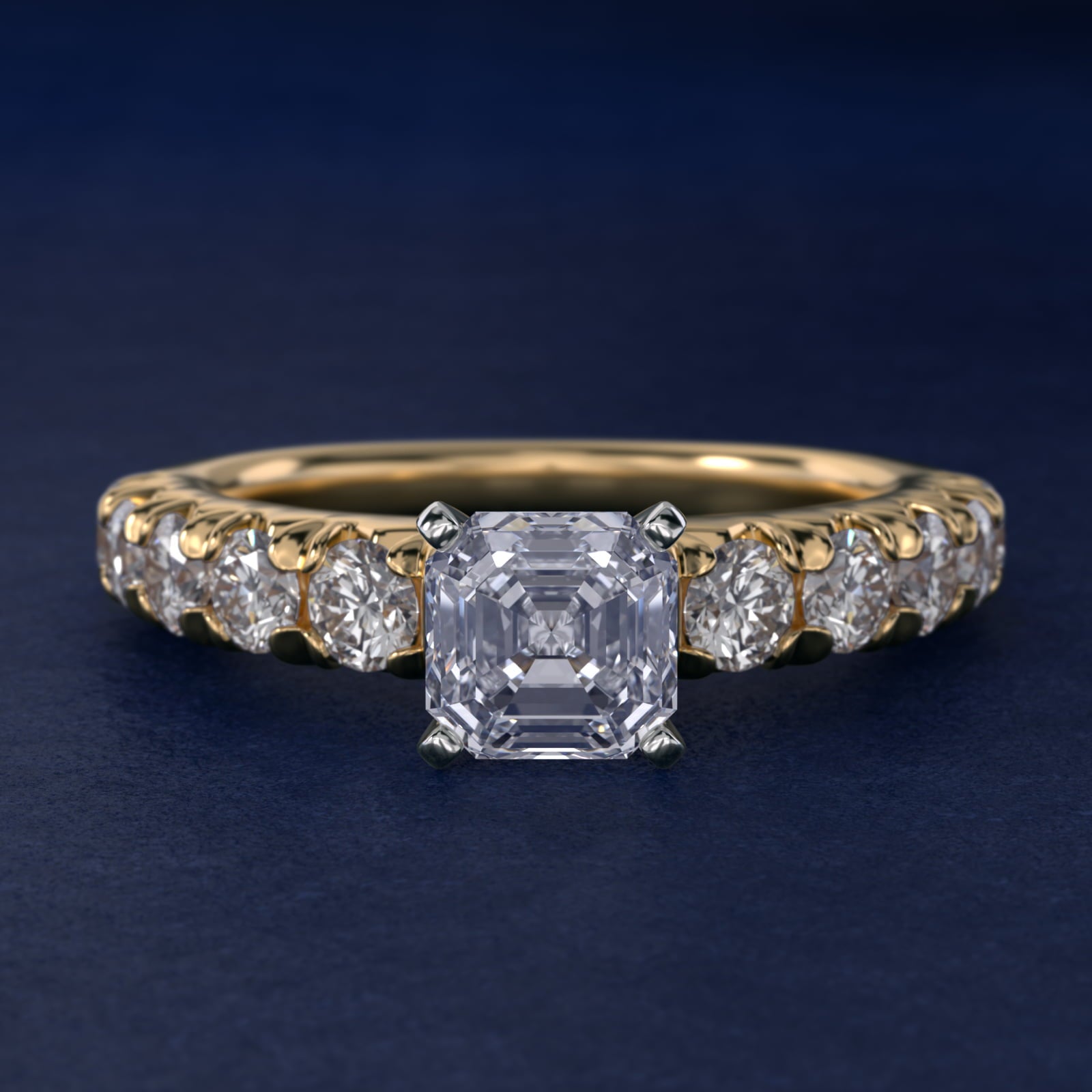 French PavŽ Diamond Engagement Ring in 18k Yellow Gold (1 ct. tw.) - Asscher Center