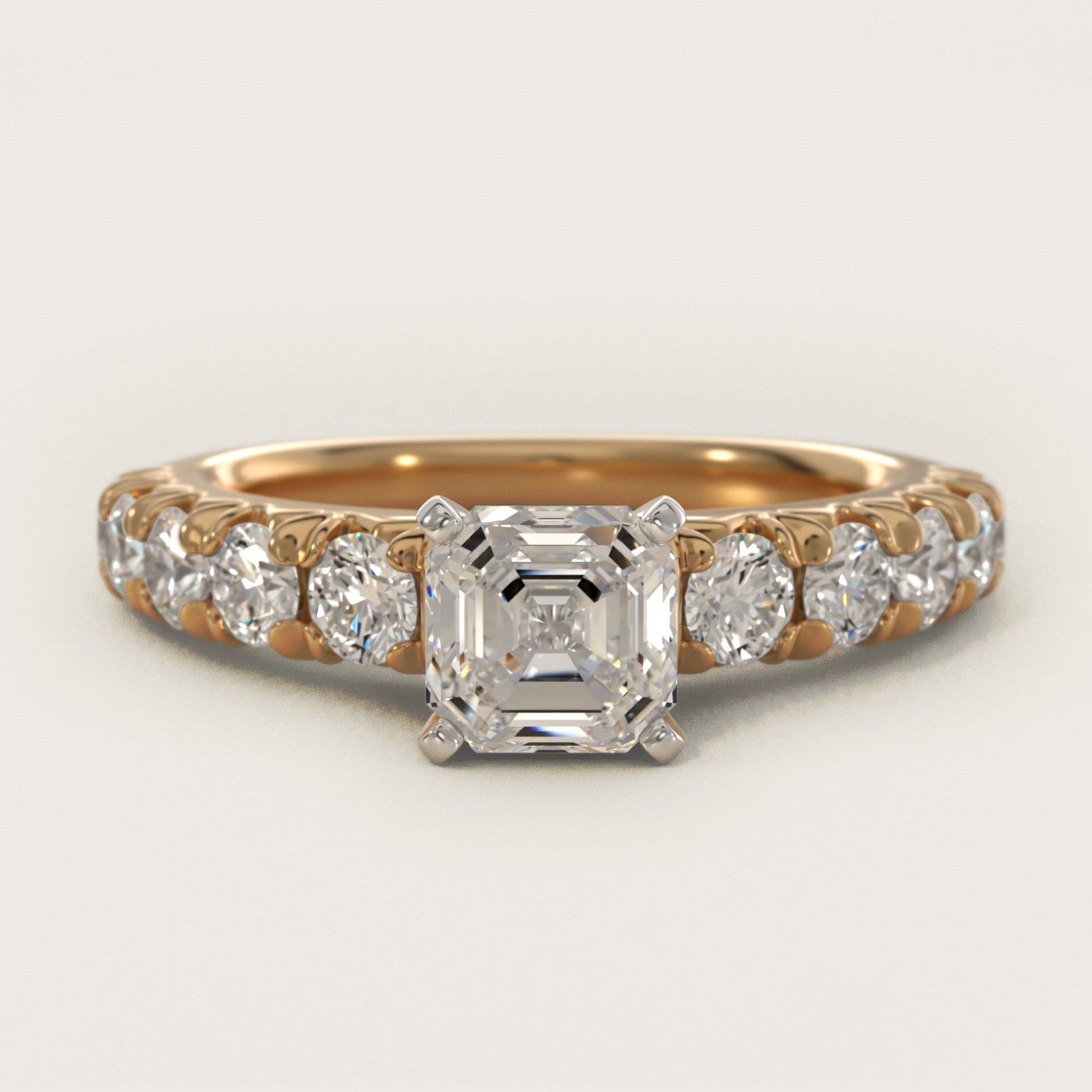 French PavŽ Diamond Engagement Ring in 18k Yellow Gold (1 ct. tw.) - Asscher Center