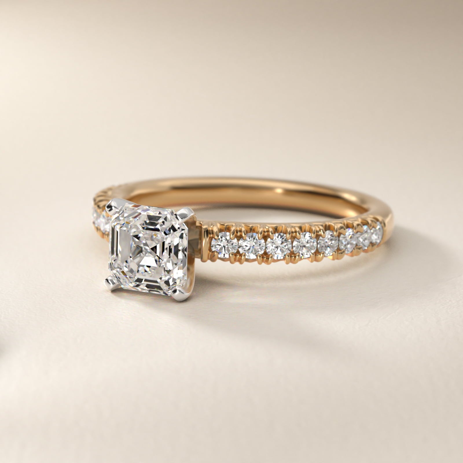 French PavŽ Diamond Engagement Ring in 14k Yellow Gold (1/4 ct. tw.) - Asscher Center