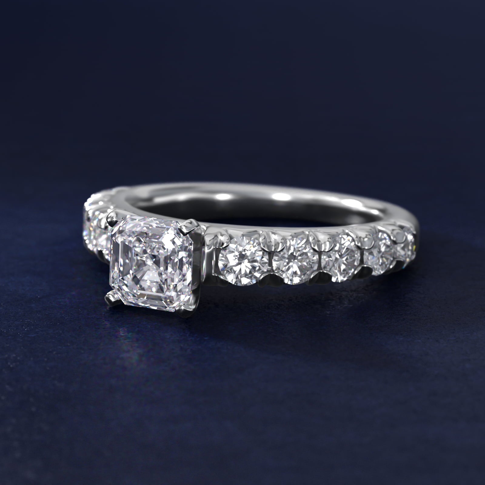 French PavŽ Diamond Engagement Ring in Platinum (1 ct. tw.) - Asscher Center