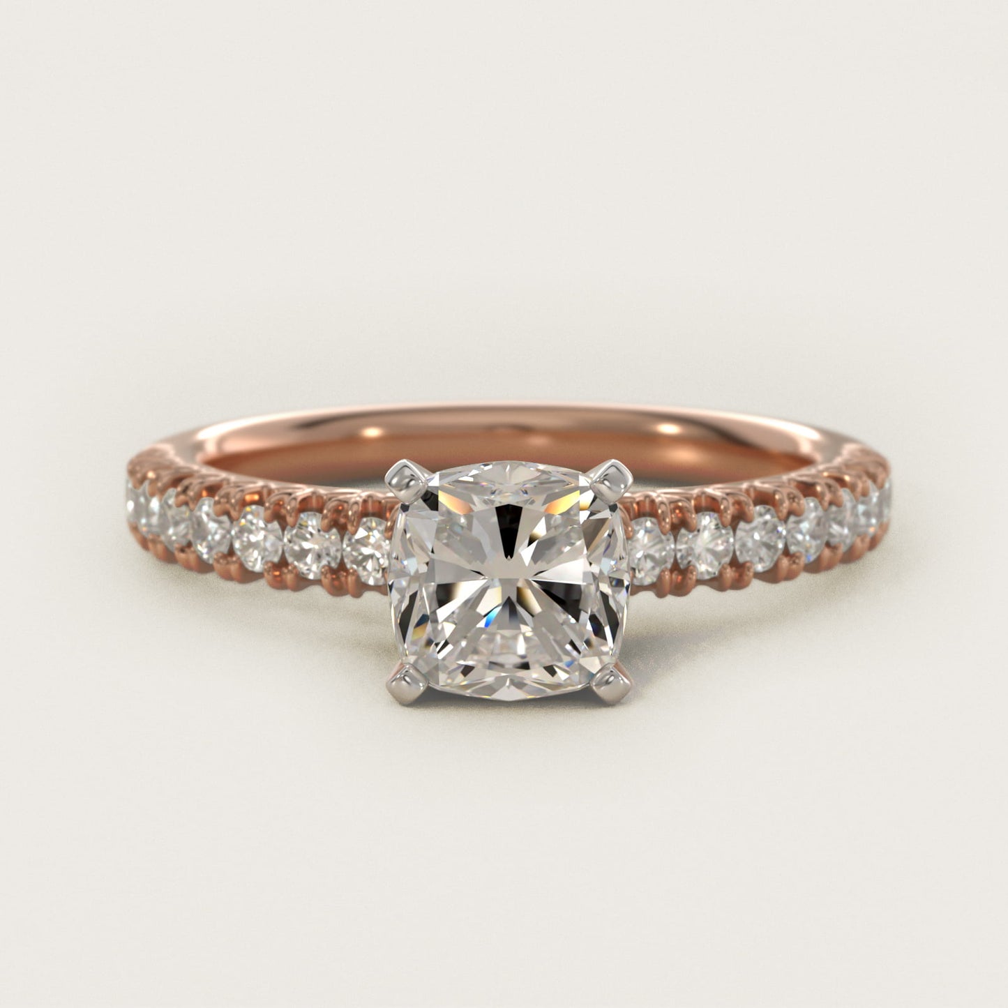 French PavŽ Diamond Engagement Ring in 14k Rose Gold (1/4 ct. tw.) - Cushion Center