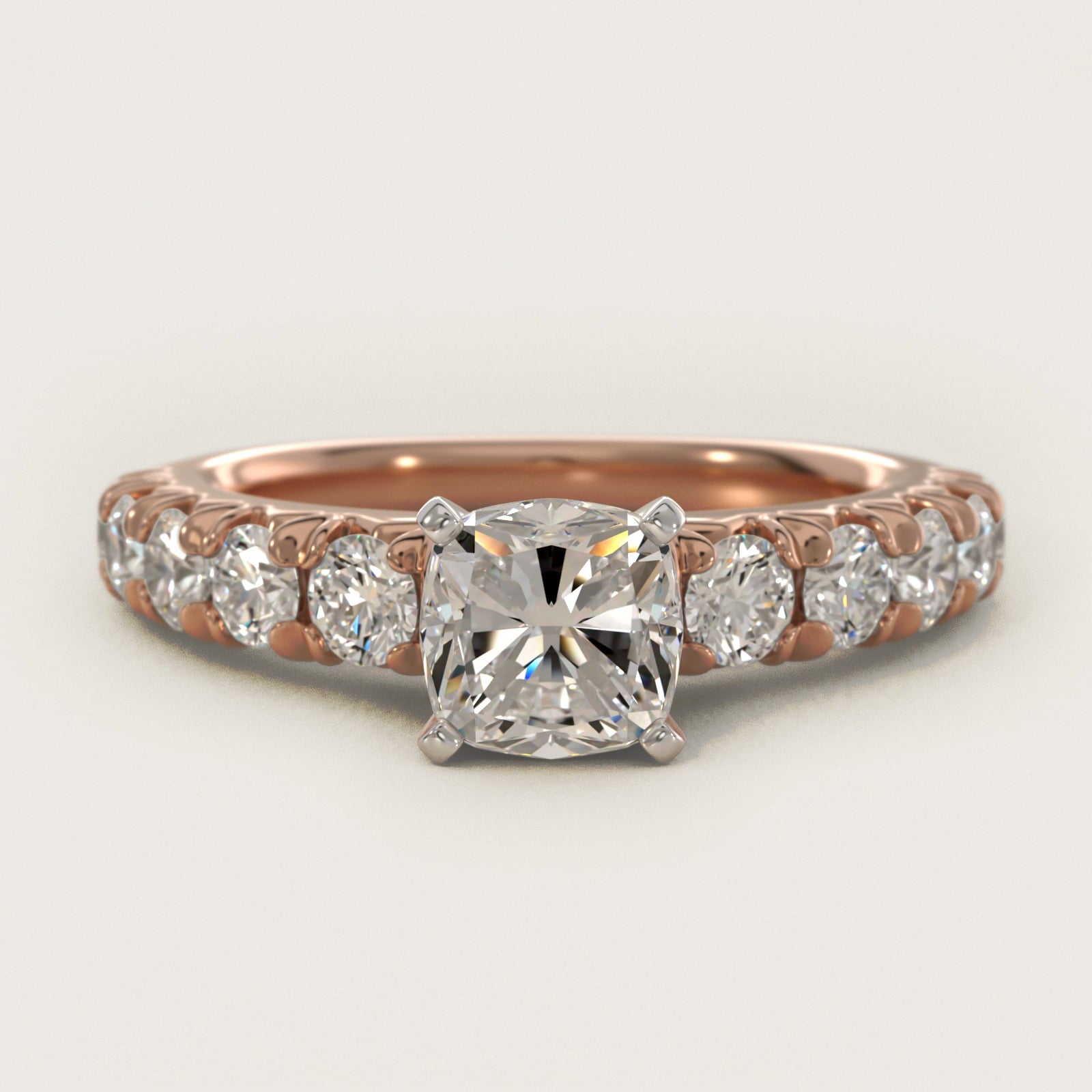 French PavŽ Diamond Engagement Ring in 18k Rose Gold (1 ct. tw.) - Cushion Center