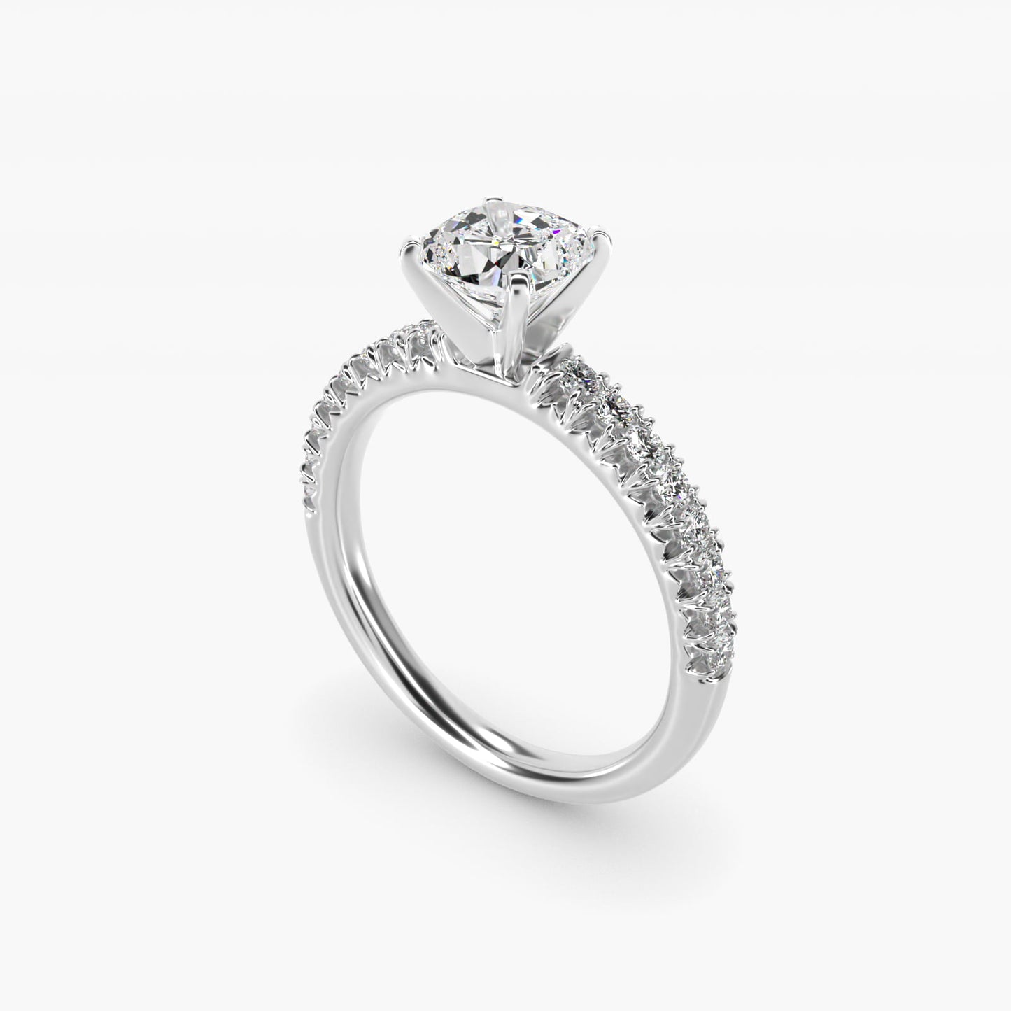 French PavŽ Diamond Engagement Ring in 14k White Gold (1/4 ct. tw.) - Cushion Center