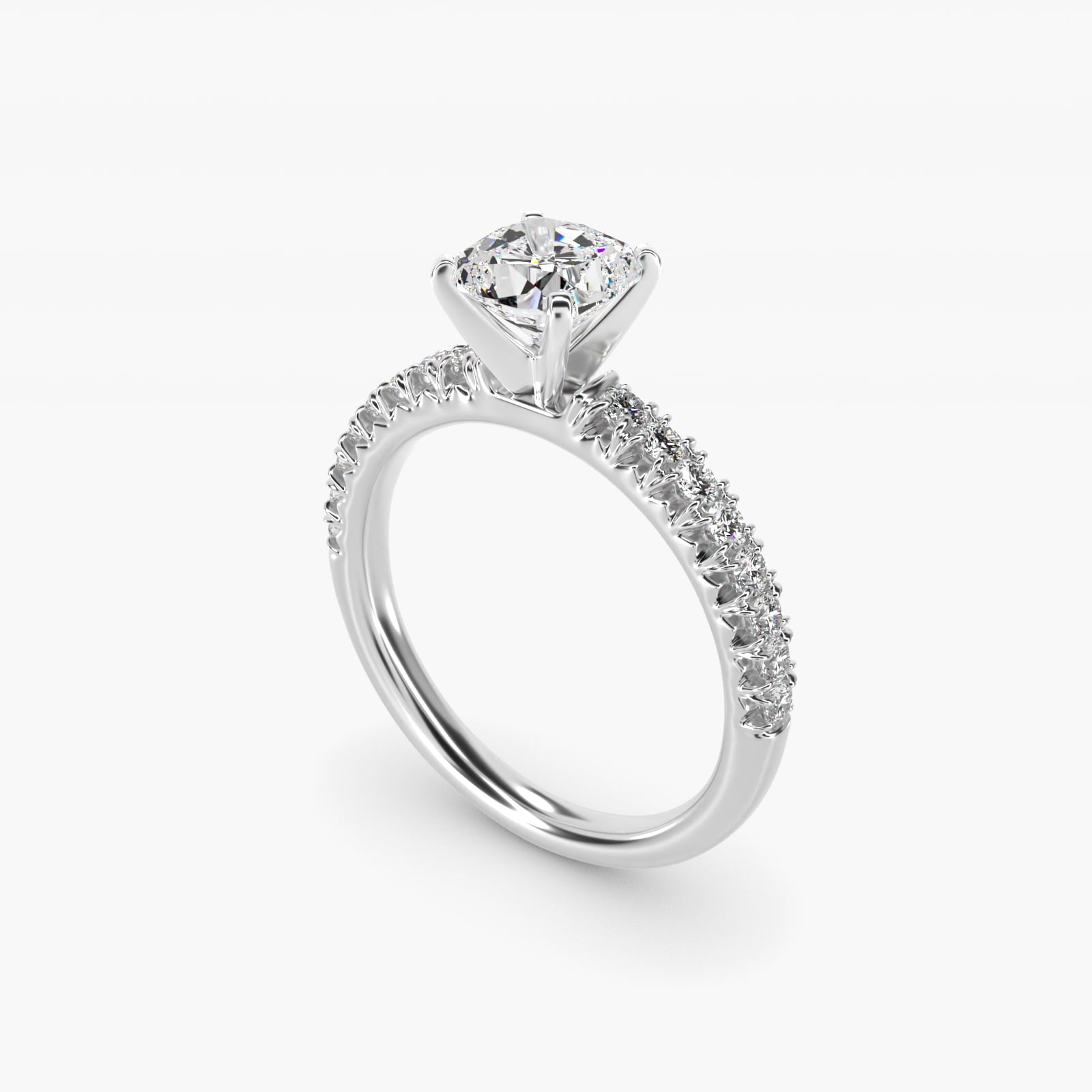 French PavŽ Diamond Engagement Ring in 14k White Gold (1/4 ct. tw.) - Cushion Center