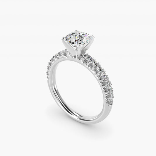 French PavŽ Diamond Engagement Ring in 14k White Gold (1/4 ct. tw.) - Cushion Center