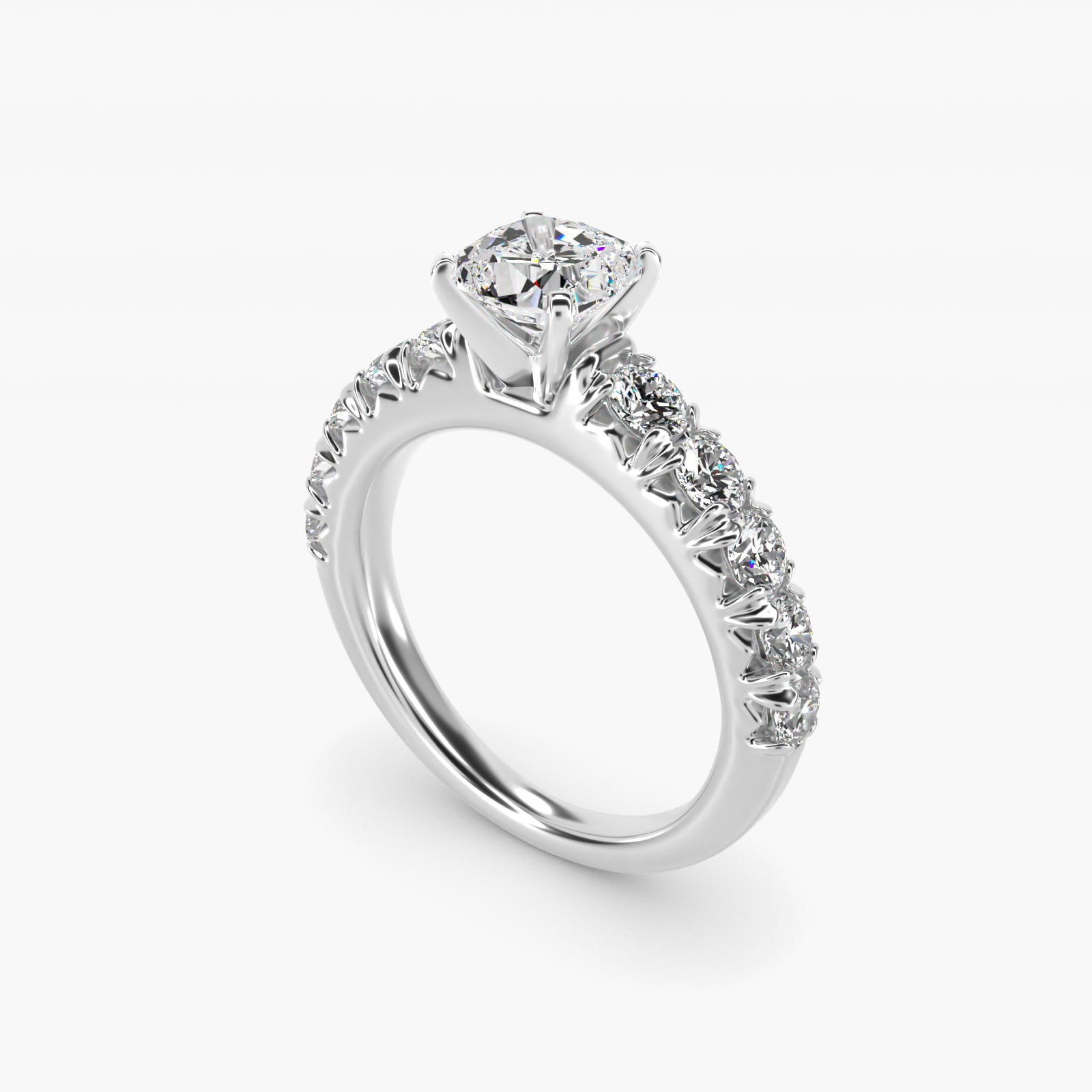 French PavŽ Diamond Engagement Ring in 18k White Gold (1 ct. tw.) - Cushion Center