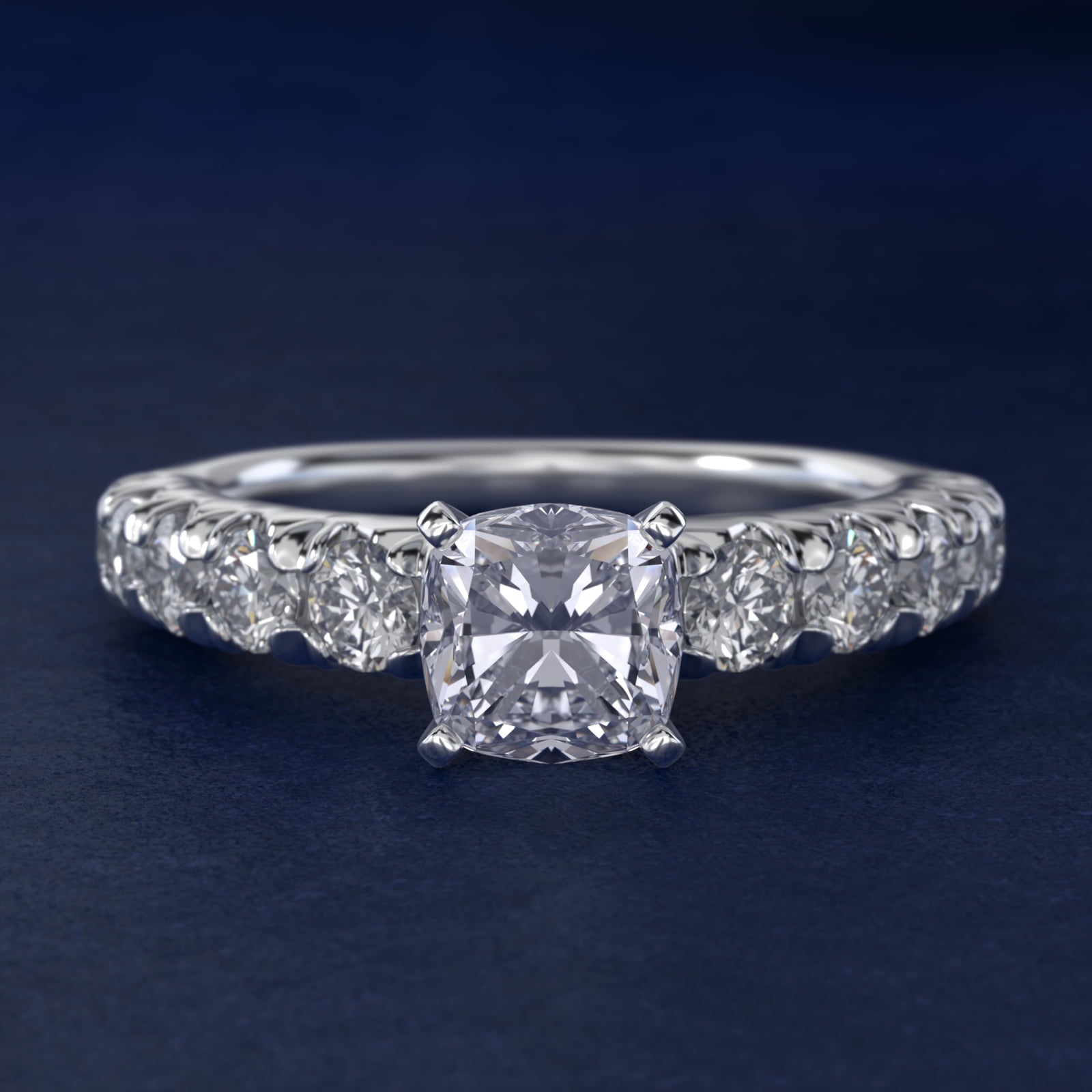 French PavŽ Diamond Engagement Ring in 18k White Gold (1 ct. tw.) - Cushion Center
