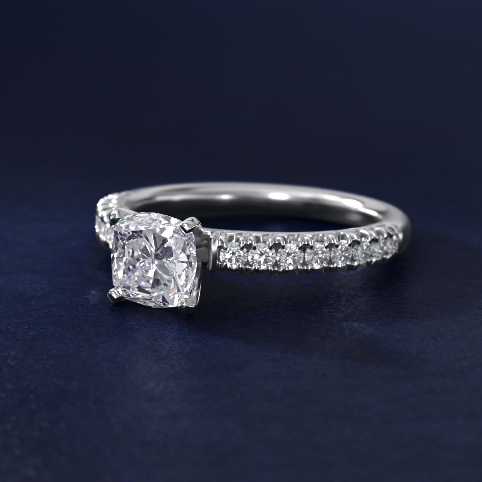 French PavŽ Diamond Engagement Ring in 14k White Gold (1/4 ct. tw.) - Cushion Center